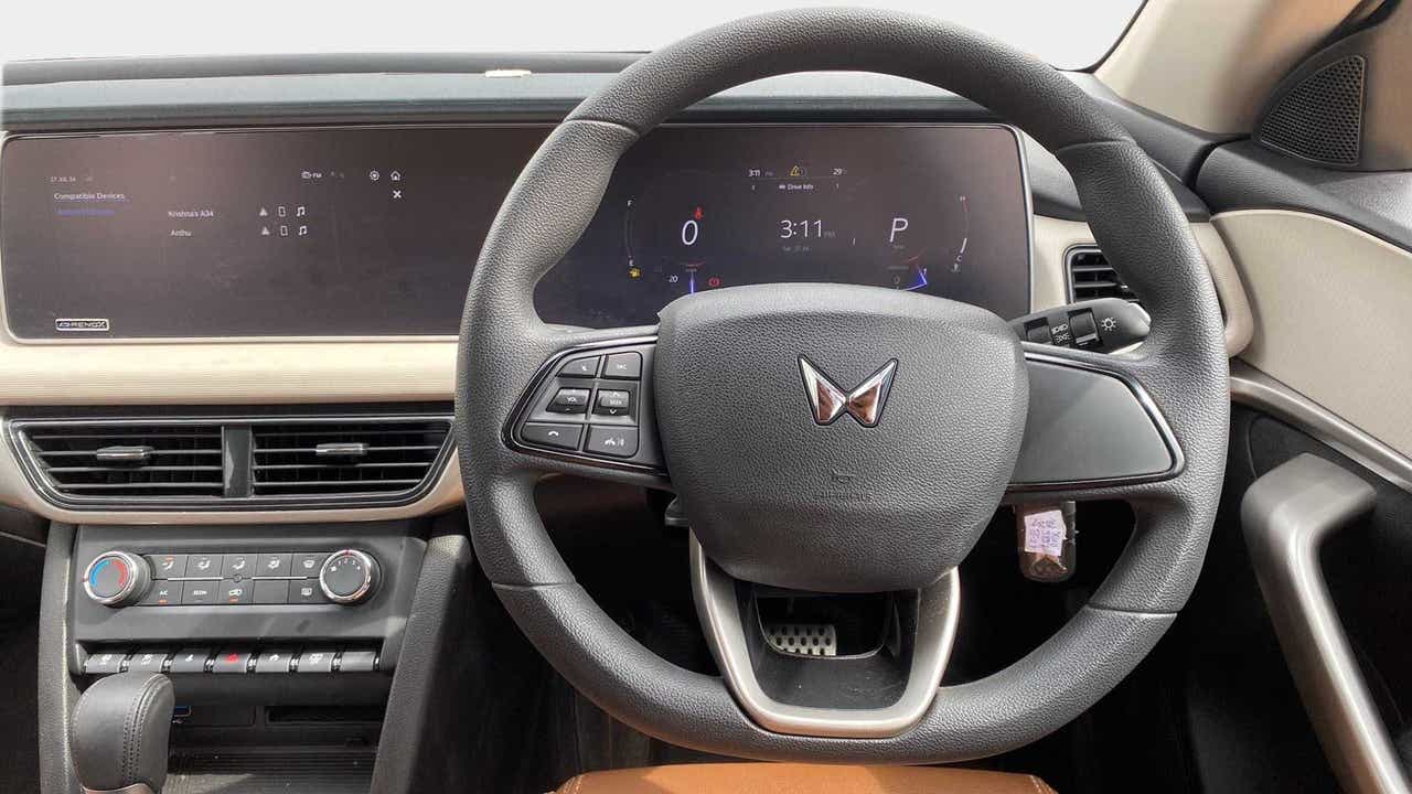 Steering wheel and dashboard of a Mahindra XUV700