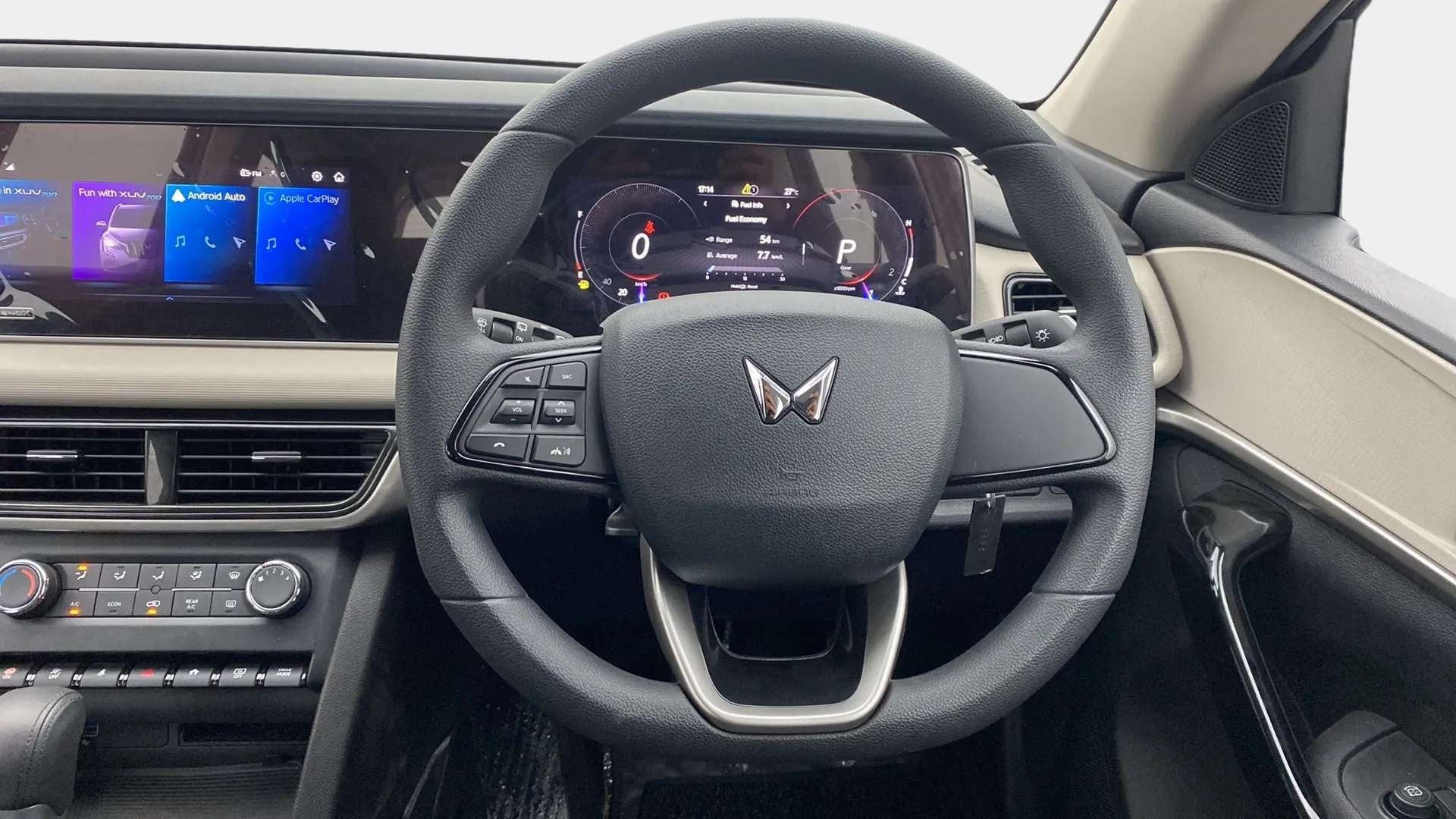 Steering wheel and dashboard of a Mahindra XUV700