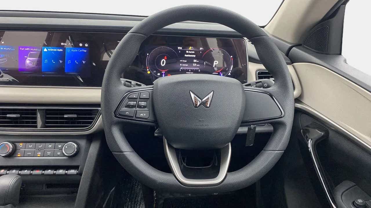 Steering wheel and dashboard of a Mahindra XUV700