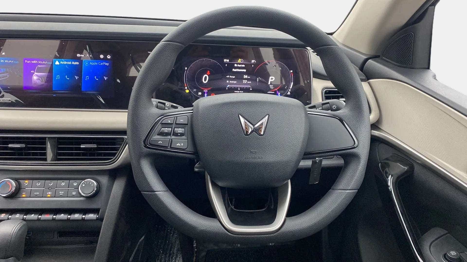 Steering wheel and dashboard of a Mahindra XUV700