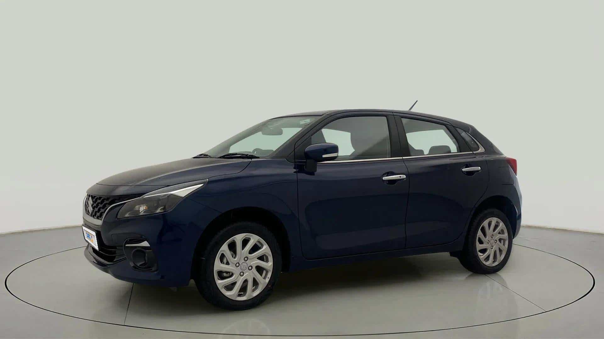 Side view of a Nexa Blue Maruti Suzuki Baleno