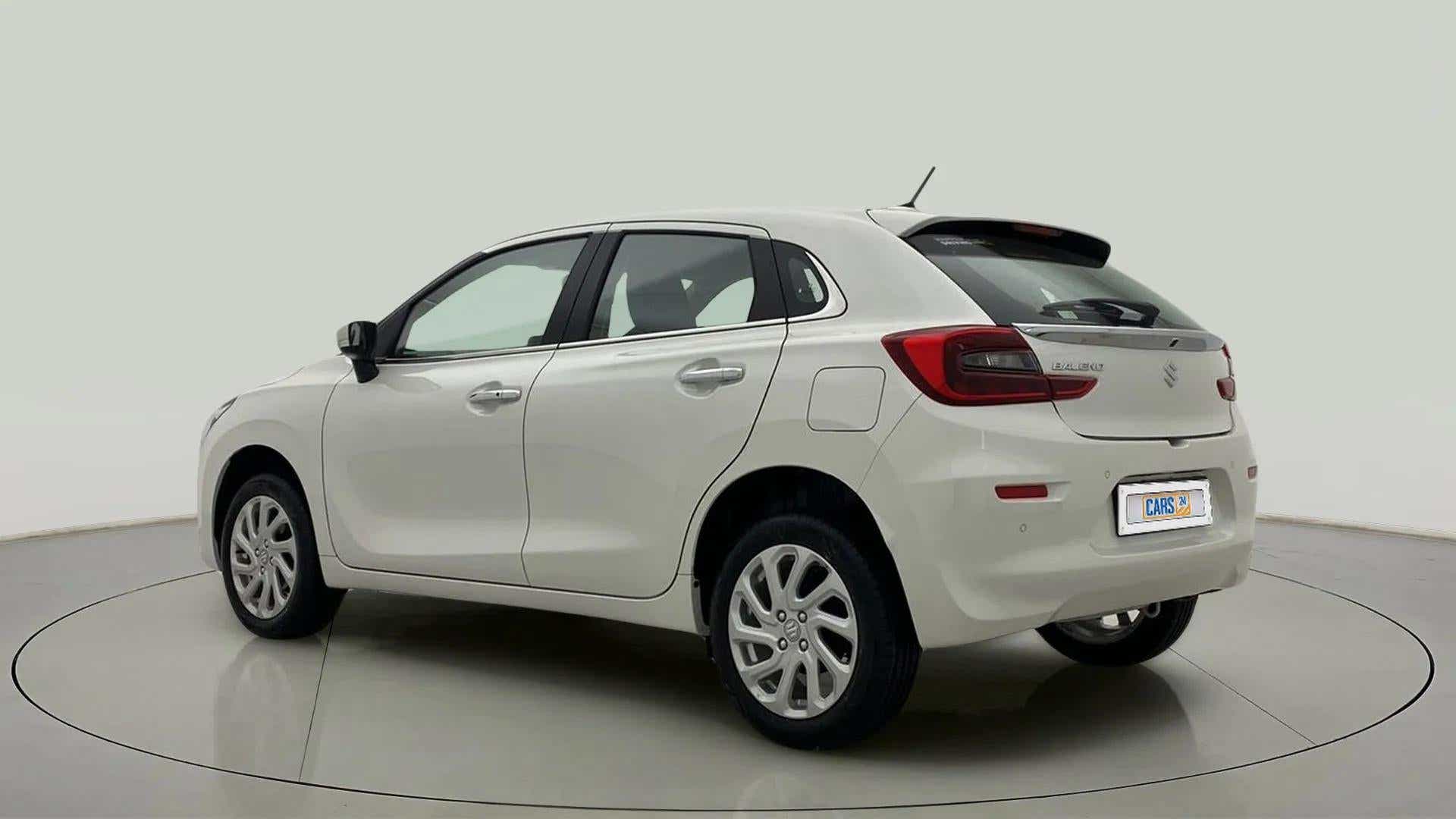 Rear three-quarter view of a Maruti Suzuki Baleno