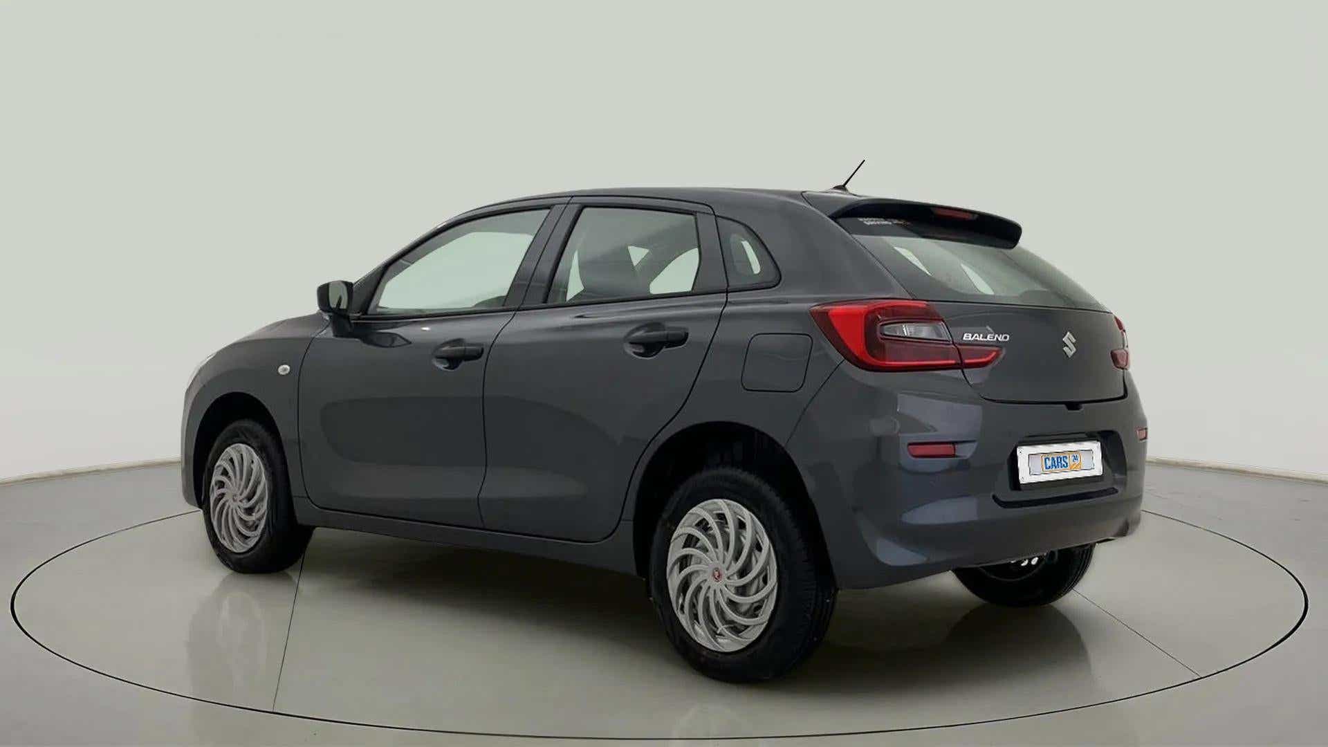 Rear three-quarter view of a Maruti Suzuki Baleno