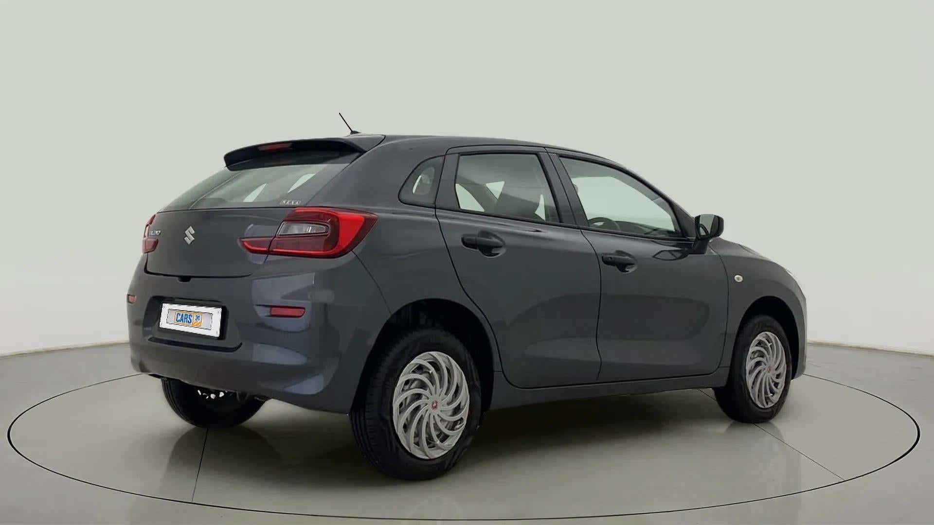 Rear three-quarter view of a Maruti Suzuki Baleno