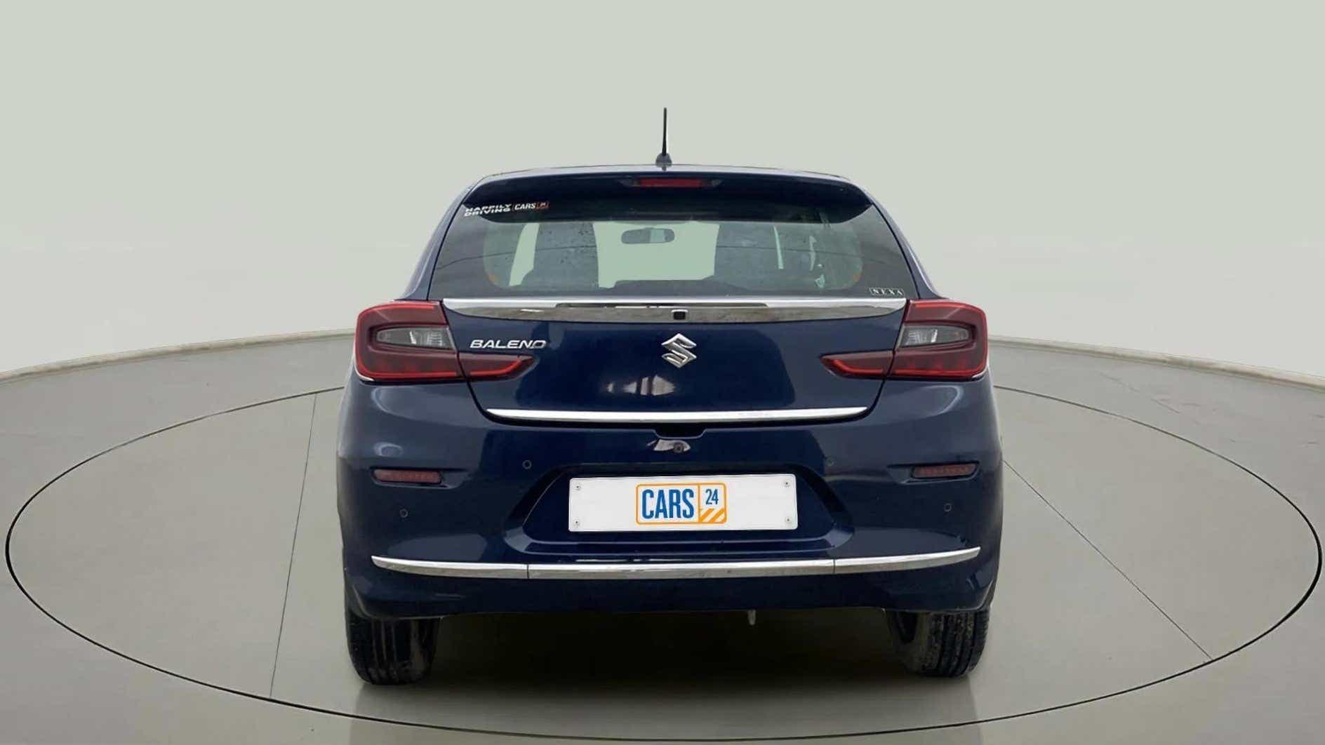 Rear view of a nexa blue Maruti Suzuki Baleno