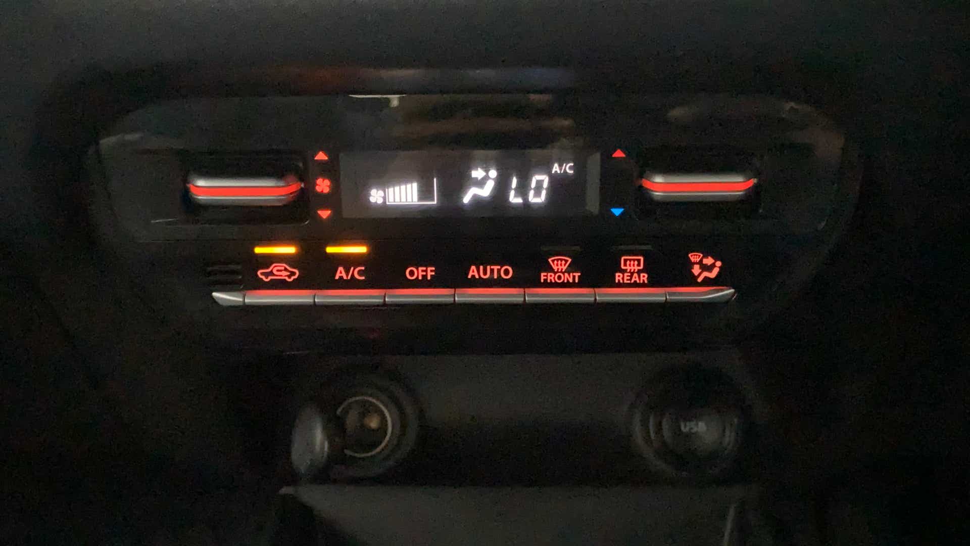 Close-up of the climate control panel of a Maruti Suzuki Baleno