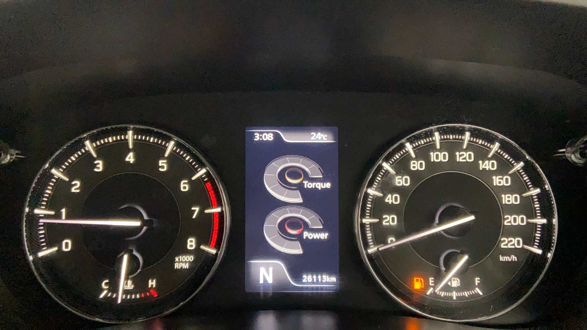 Instrument cluster of a Maruti Suzuki Baleno