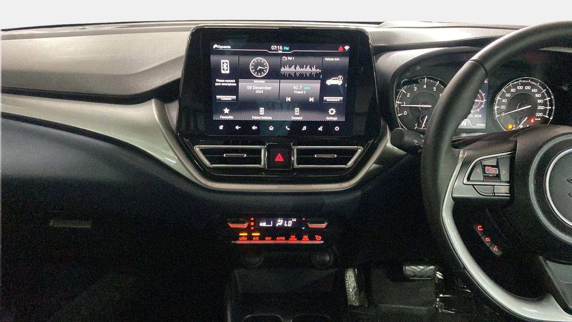 Interior dashboard of a Maruti Suzuki Baleno
