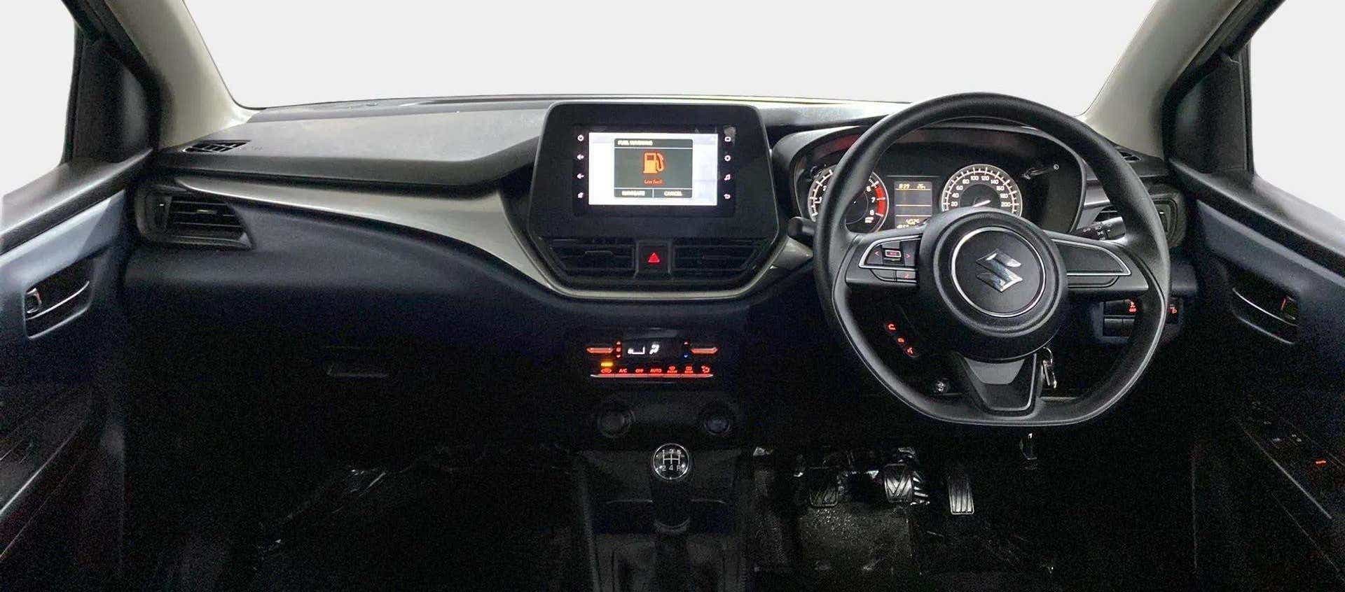 Dashboard and steering view of a Maruti Suzuki Baleno
