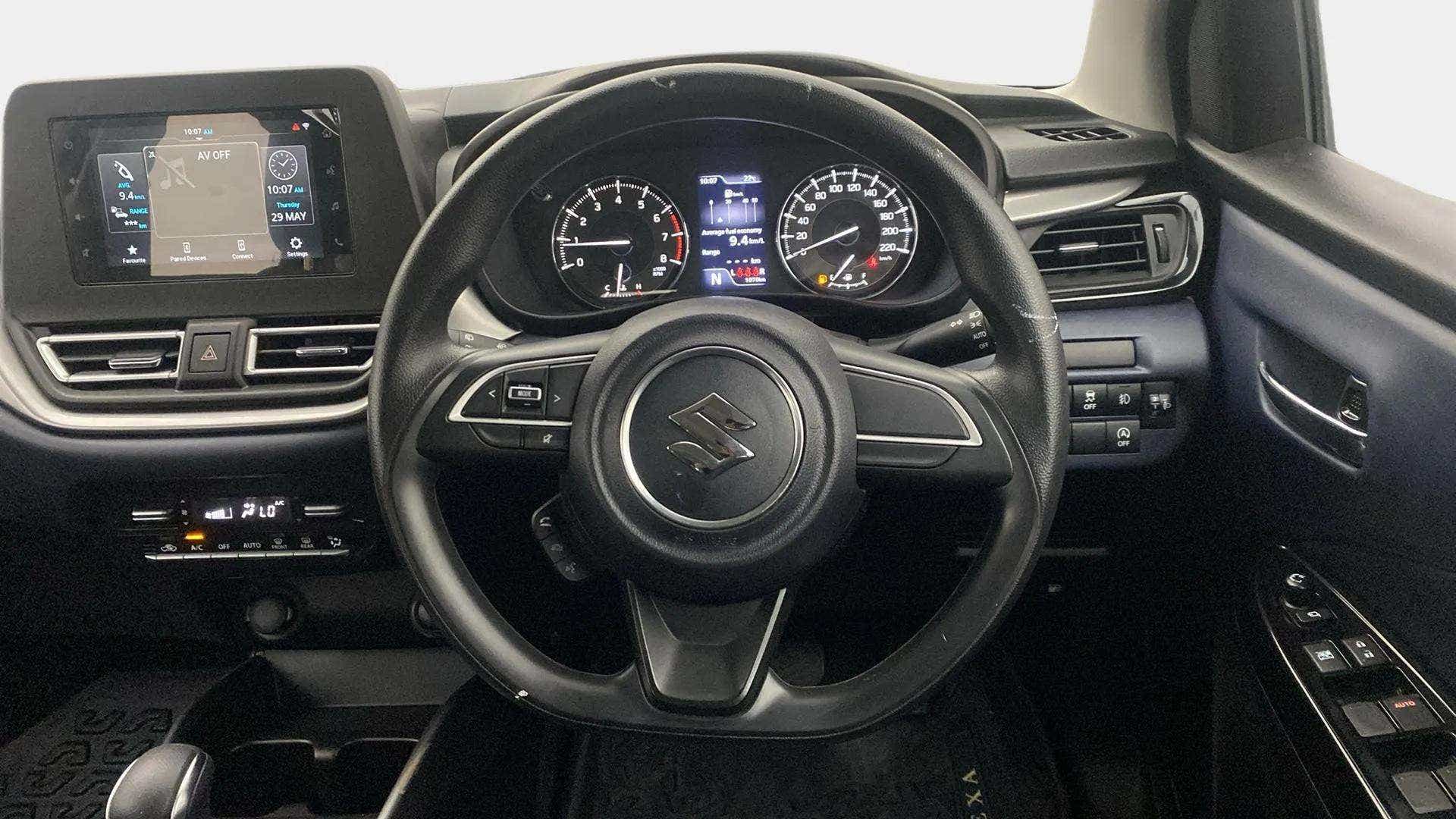 Interior dashboard view of a Maruti Suzuki Baleno