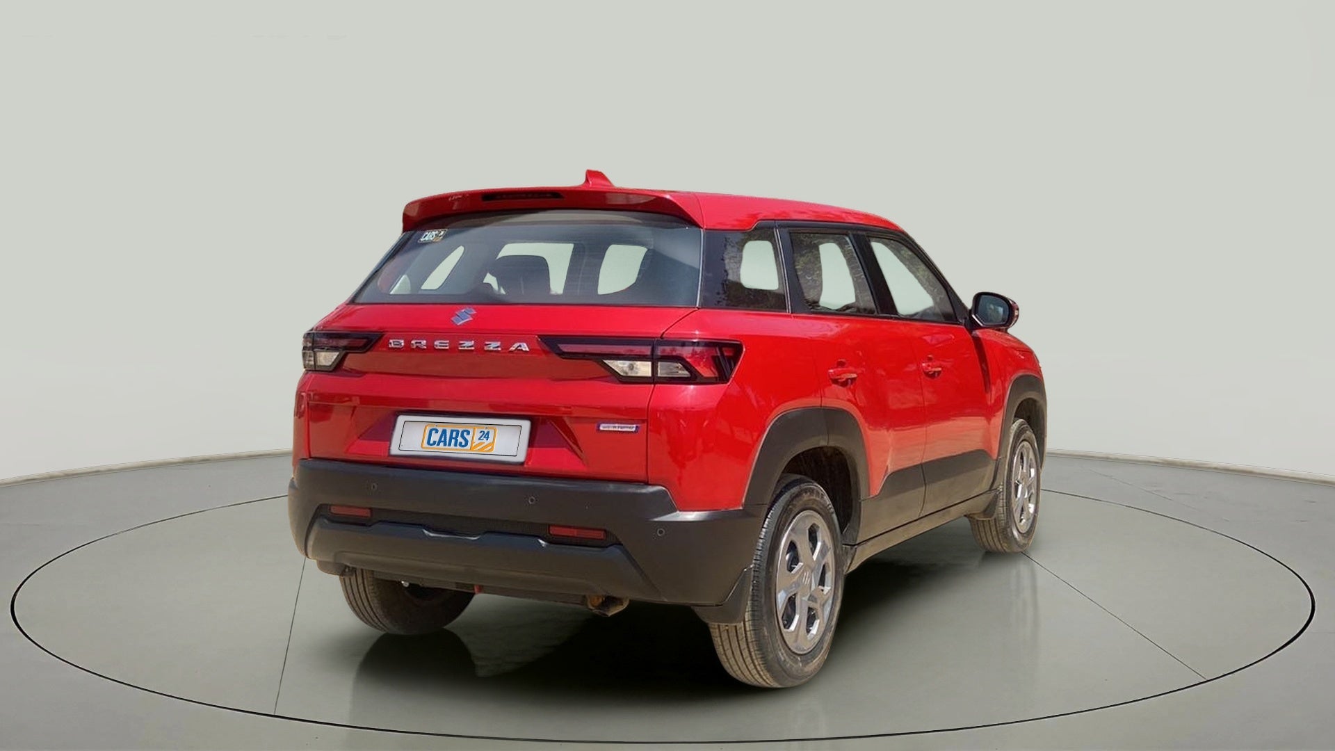 Rear three-quarter view of a Maruti Suzuki Brezza