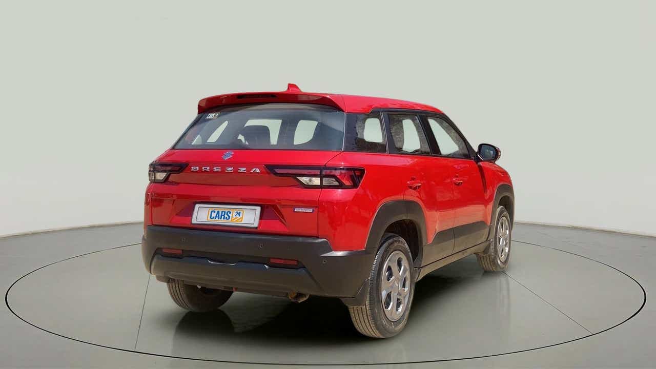 Rear three-quarter view of a Maruti Suzuki Brezza