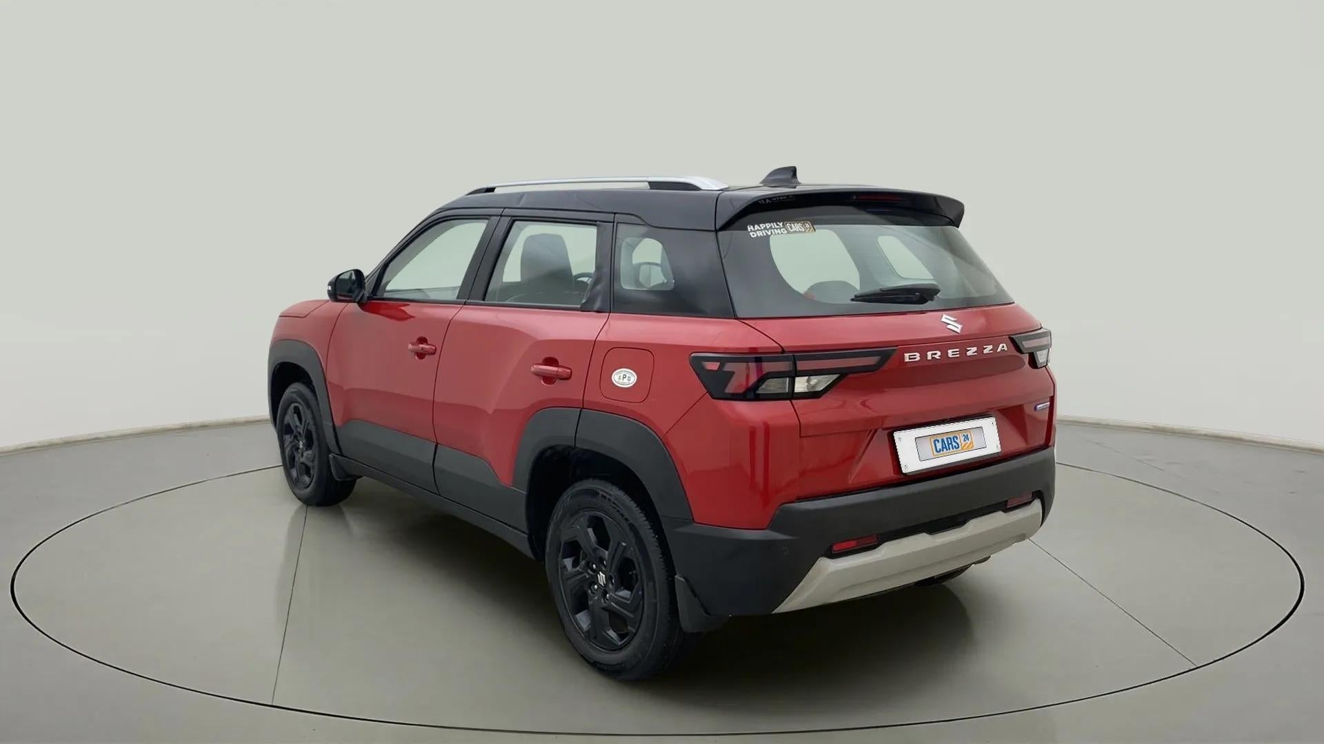 Rear three-quarter view of a Maruti Suzuki Brezza