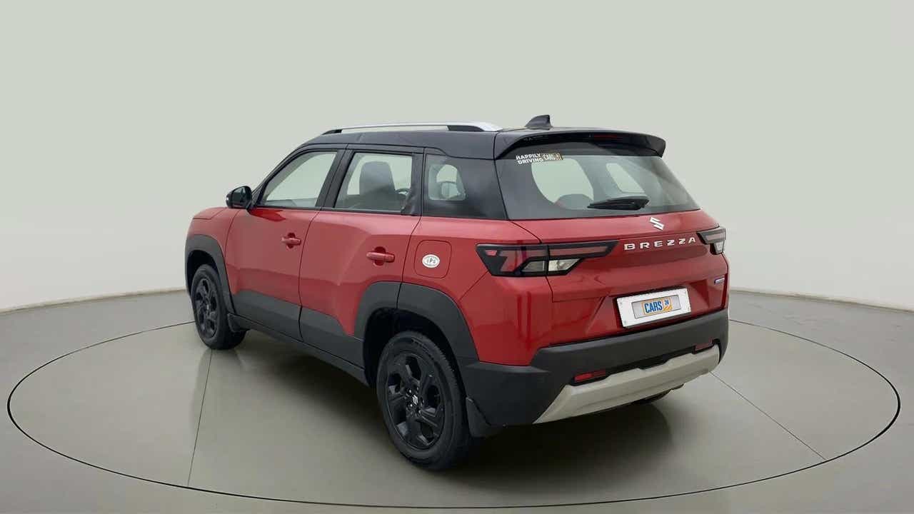 Rear three-quarter view of a Maruti Suzuki Brezza