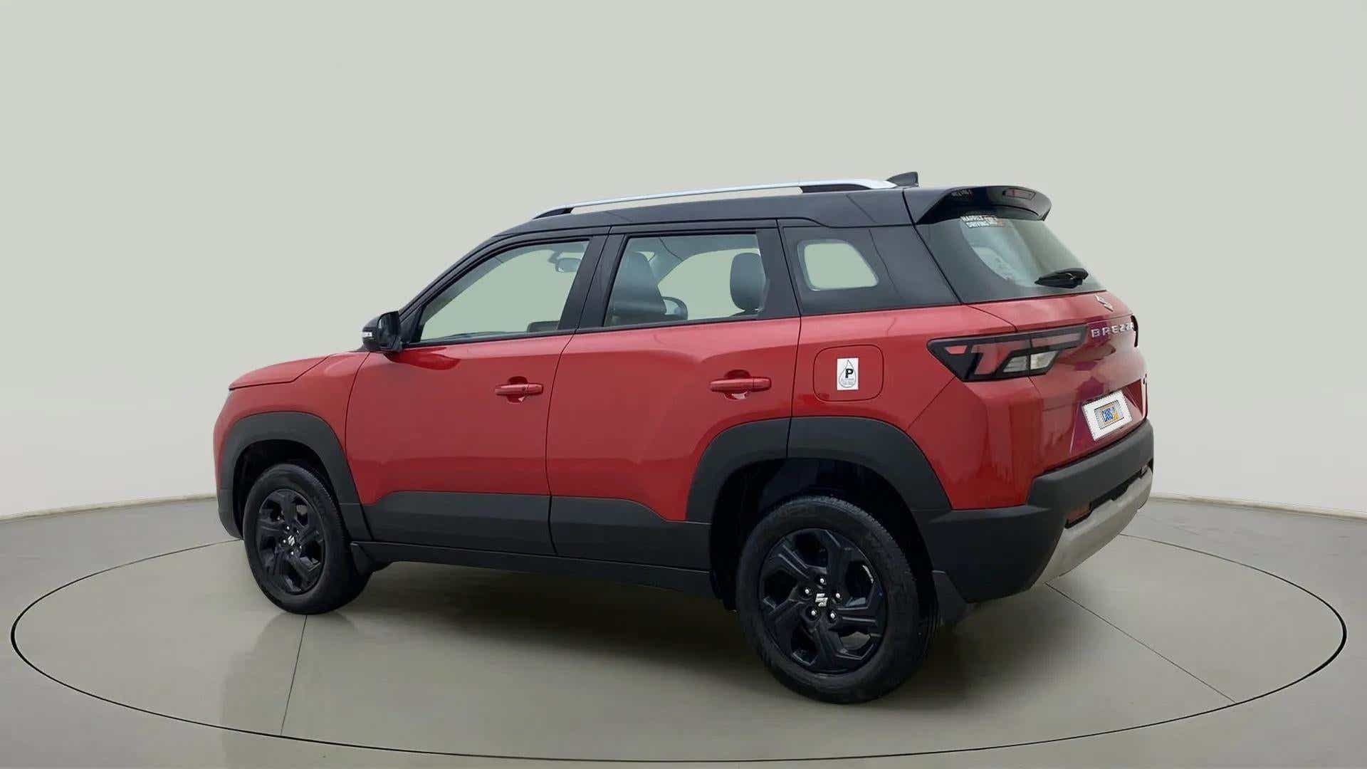 Rear three-quarter view of a Maruti Suzuki Brezza