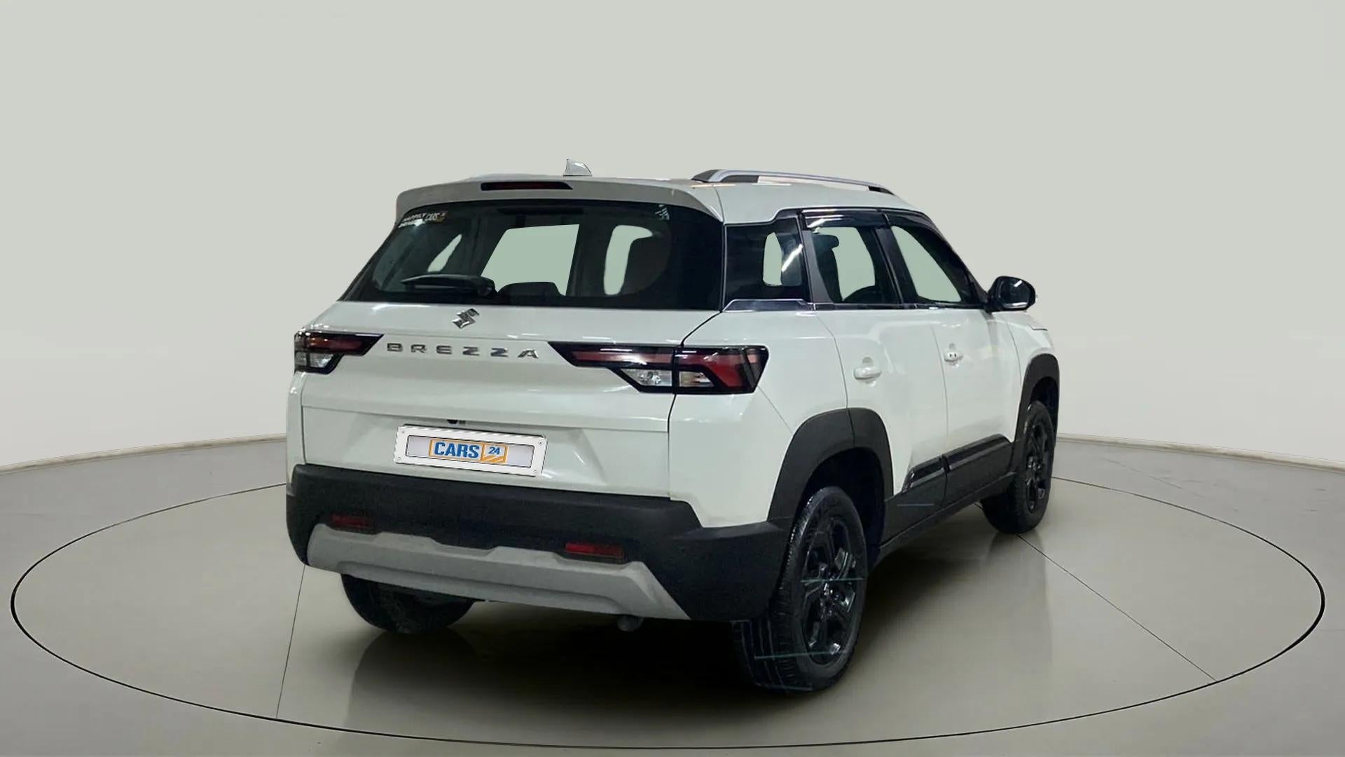 Rear three-quarter view of a Maruti Suzuki Brezza