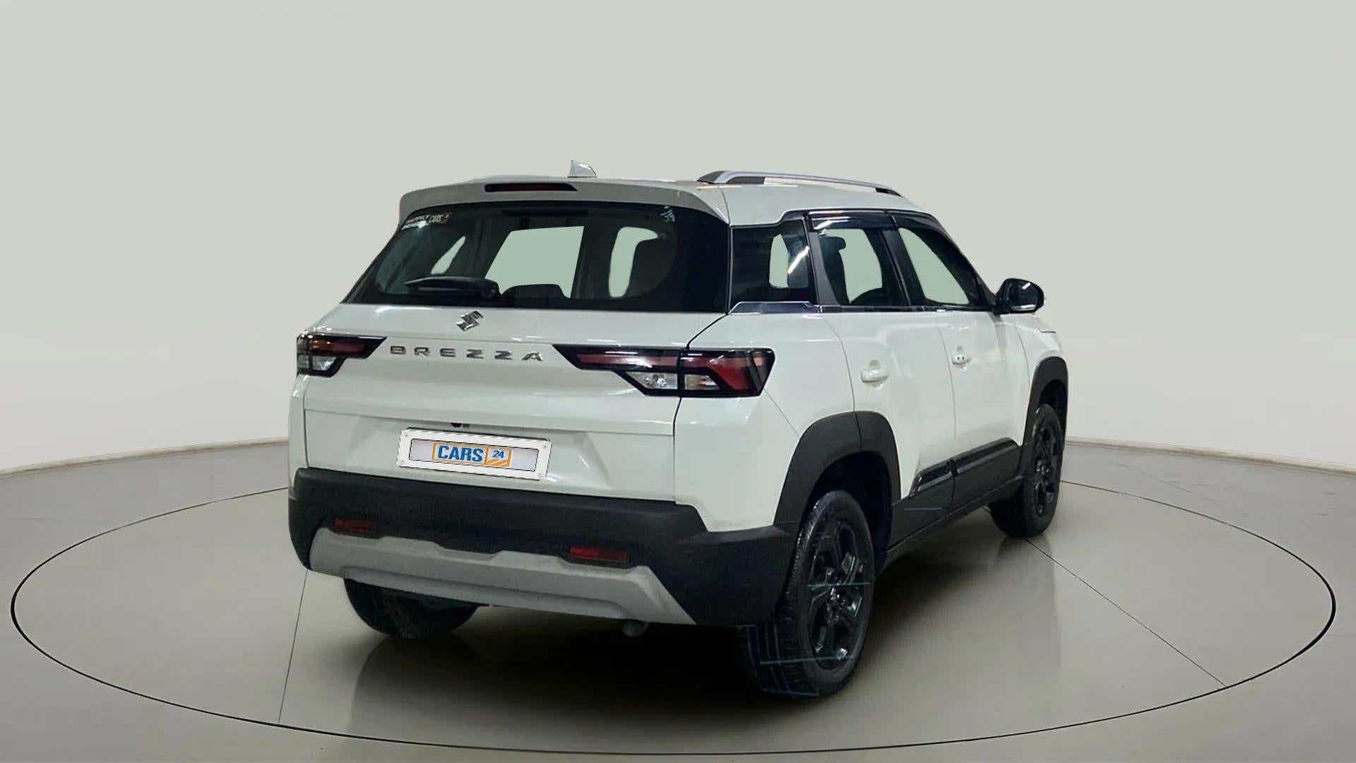 Rear three-quarter view of a Maruti Suzuki Brezza