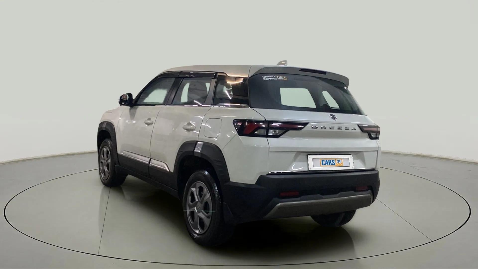 Rear three-quarter of a Maruti Suzuki Brezza