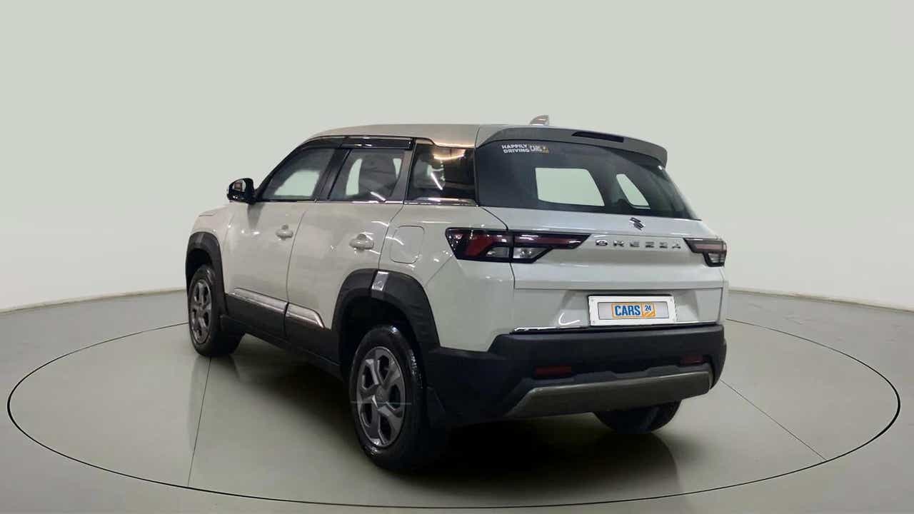 Rear three-quarter of a Maruti Suzuki Brezza