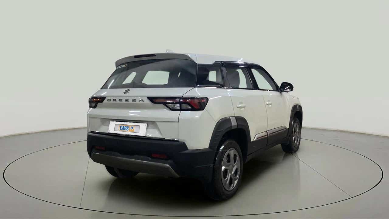 Rear three-quarter of a Maruti Suzuki Brezza
