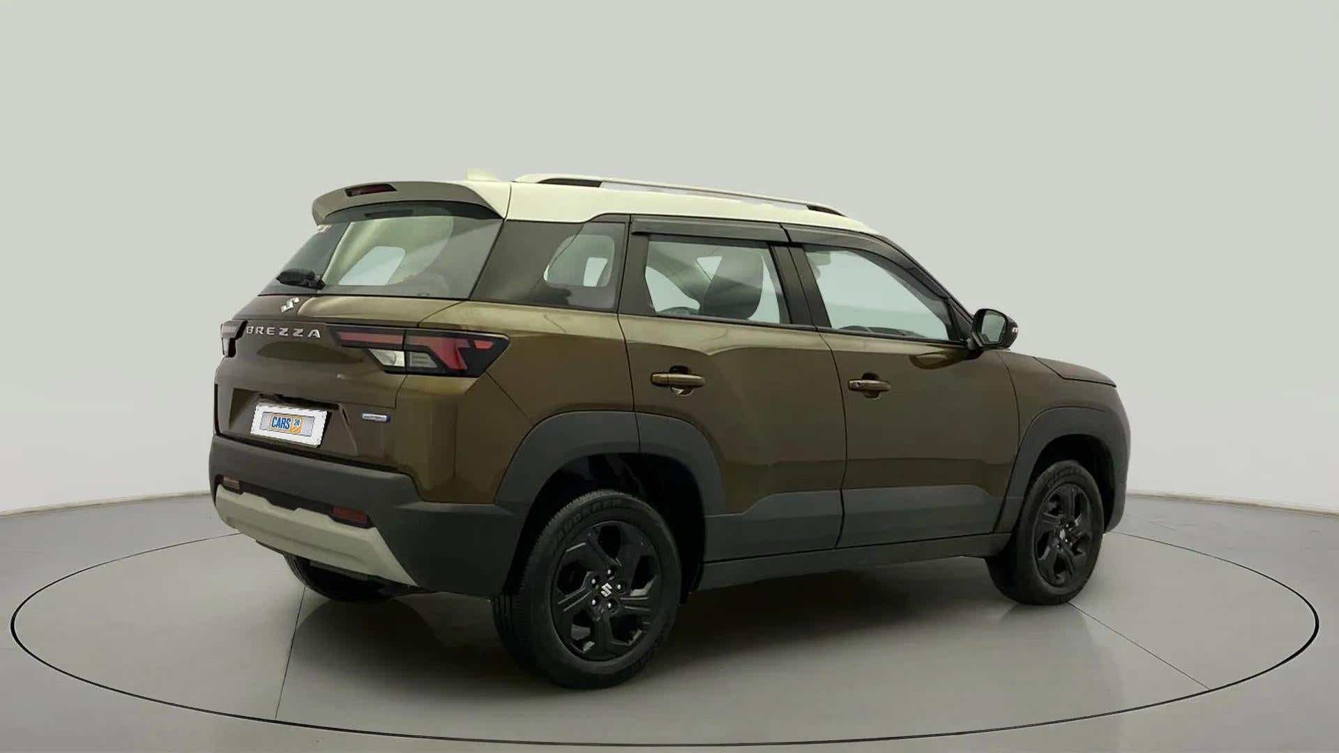 Rear three-quarter view of a Maruti Suzuki Brezza