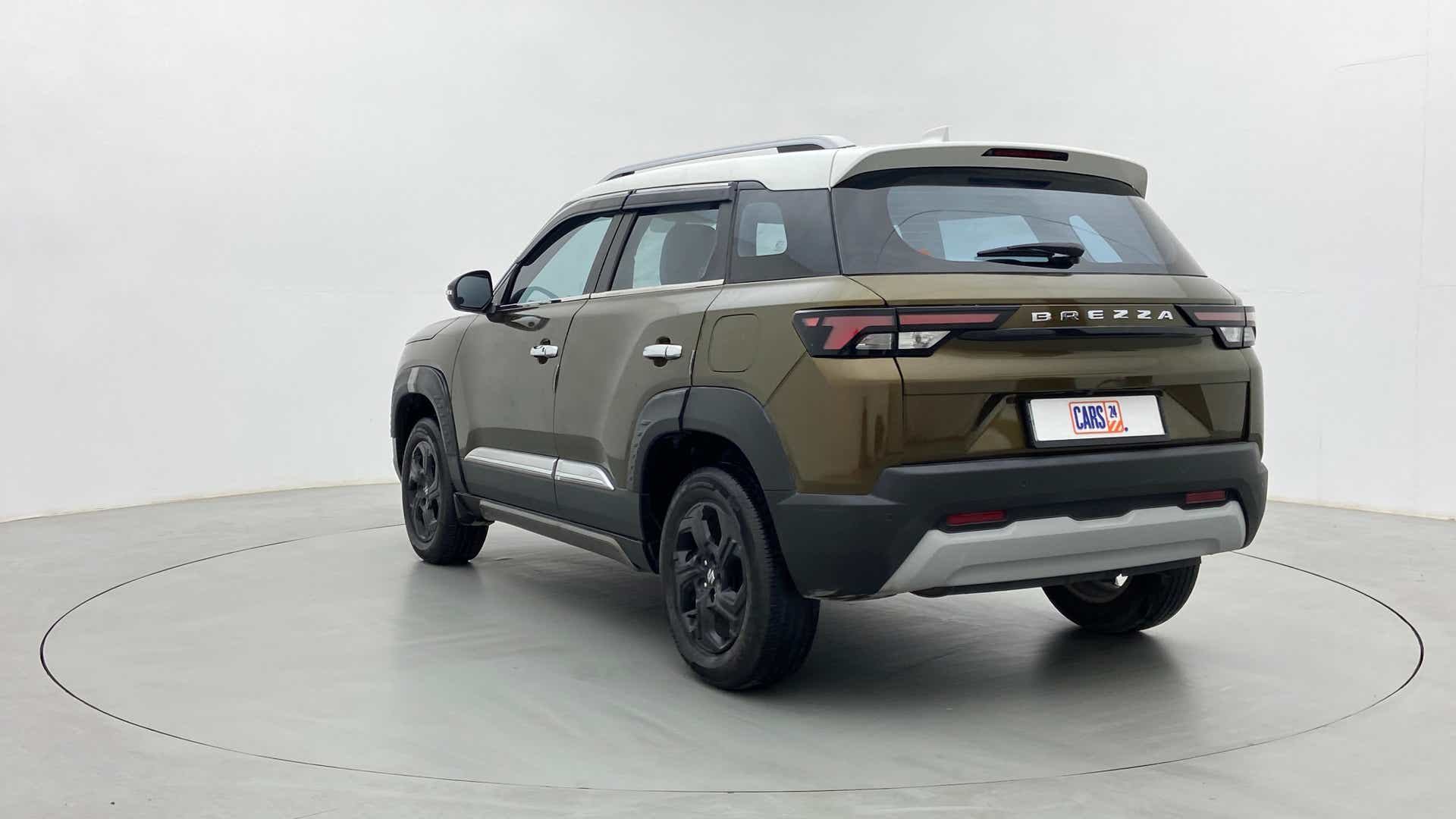 Rear three-quarter of a Maruti Suzuki Brezza