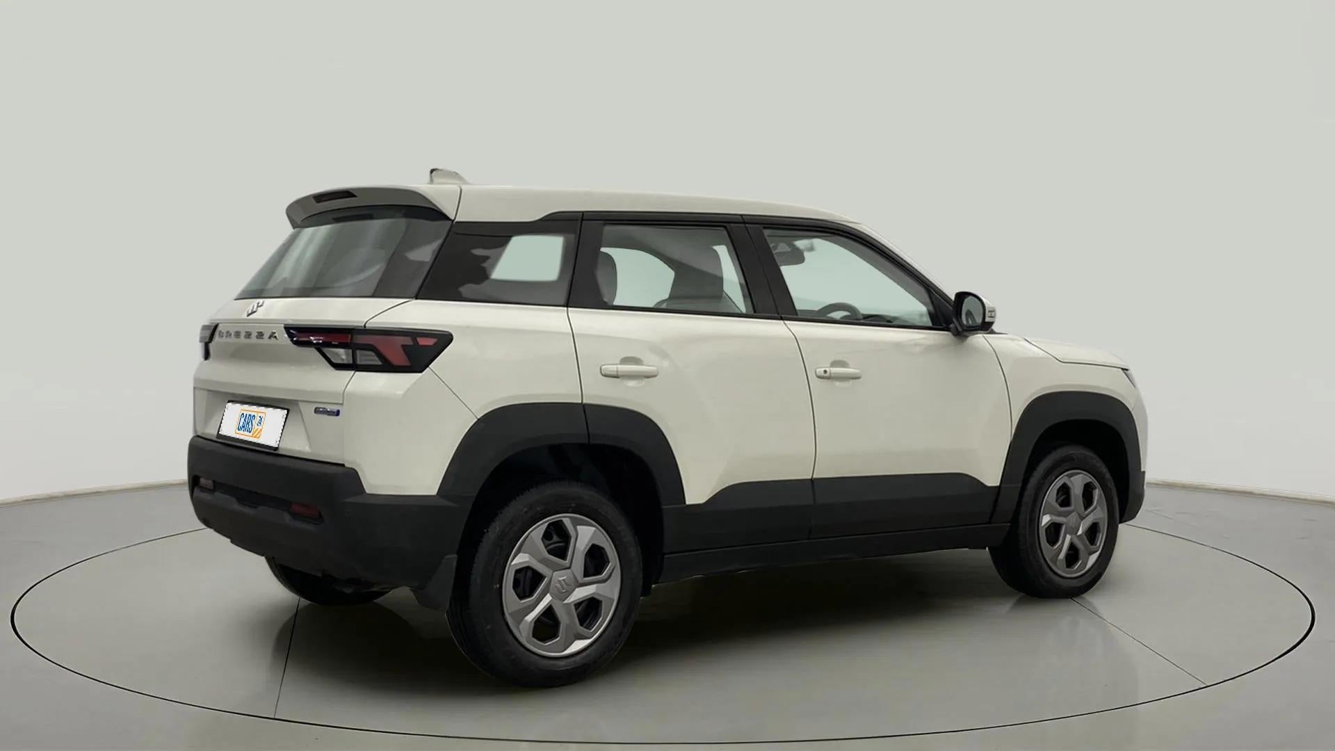 Rear three-quarter view of a Maruti Suzuki Brezza