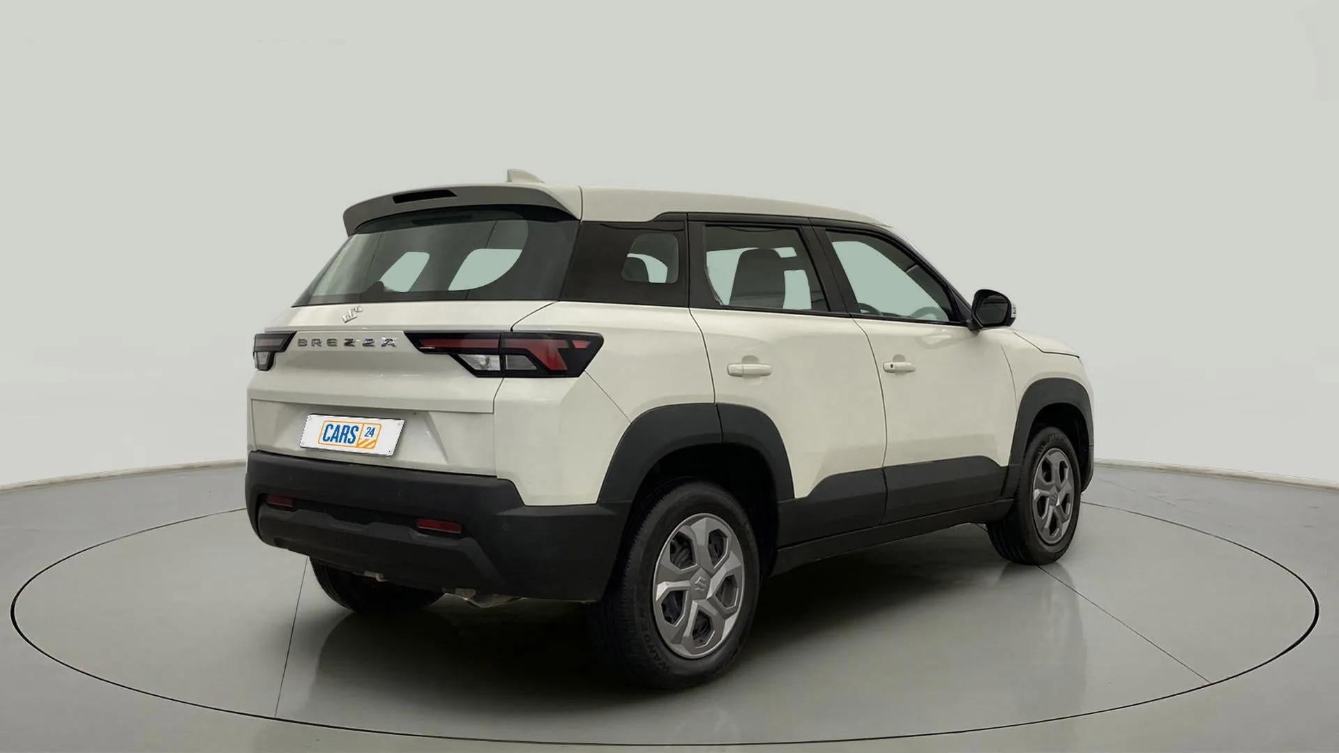 Rear three-quarter view of a Maruti Suzuki Brezza