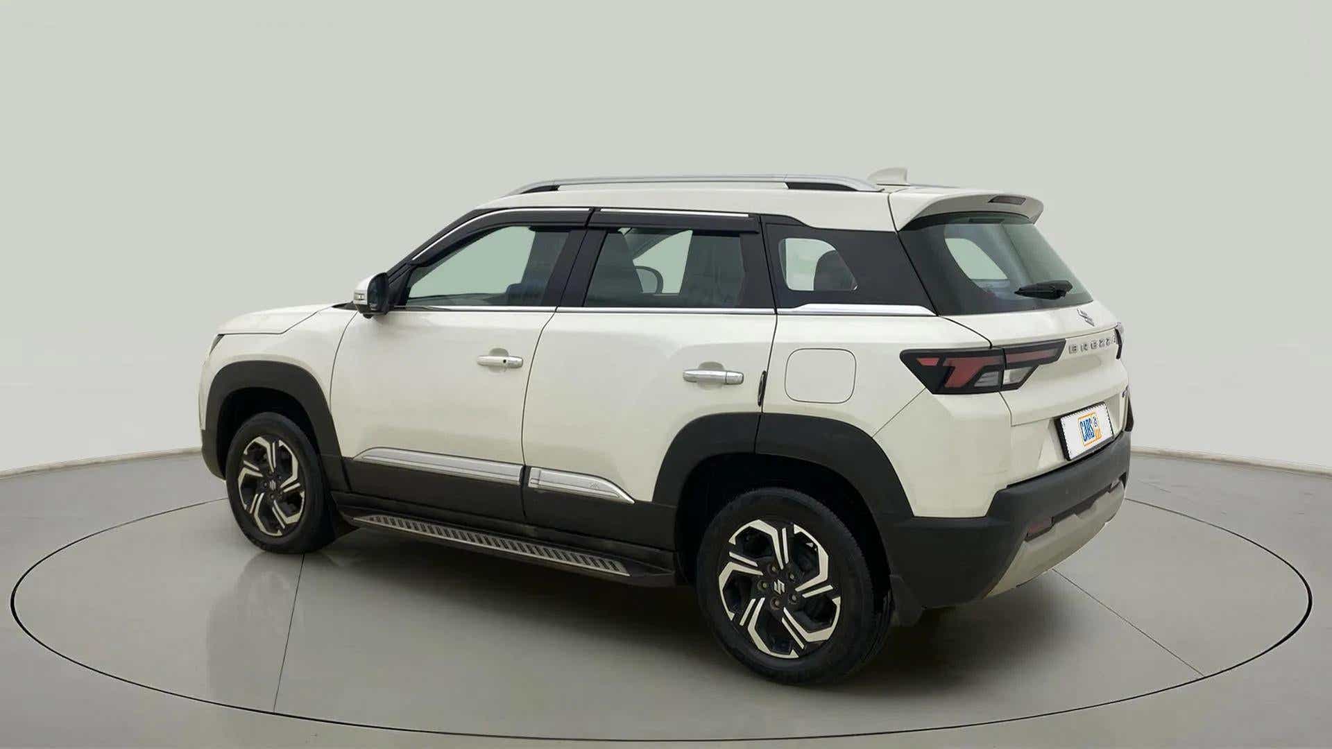 Rear three-quarter of a Maruti Suzuki Brezza