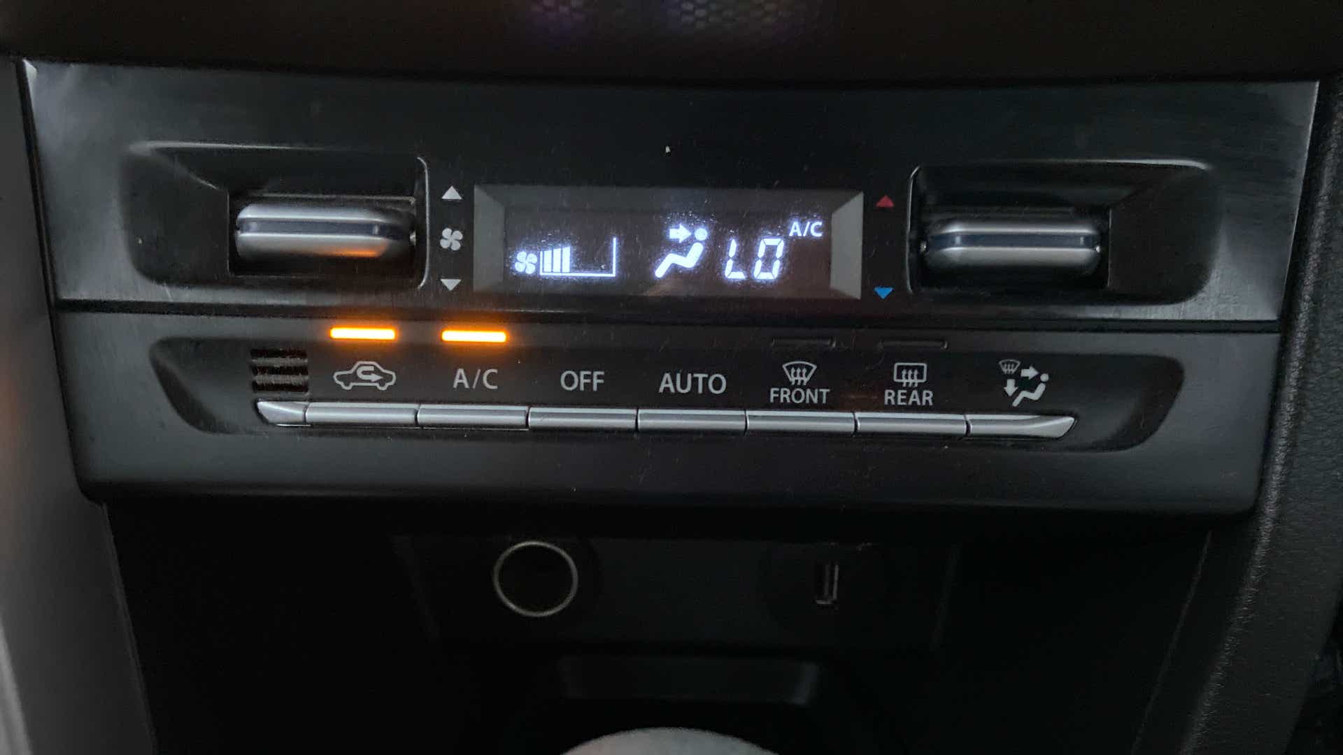 Dashboard ac control panel of a Maruti Suzuki Brezza