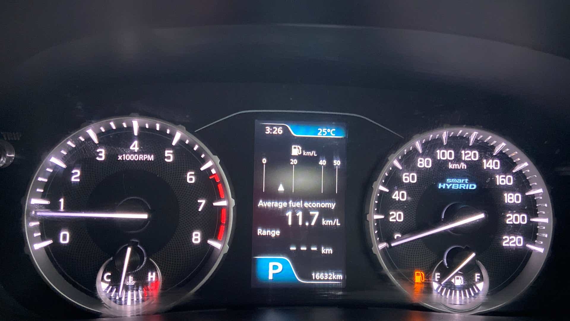 Instrument cluster of a Maruti Suzuki Brezza smart hybrid