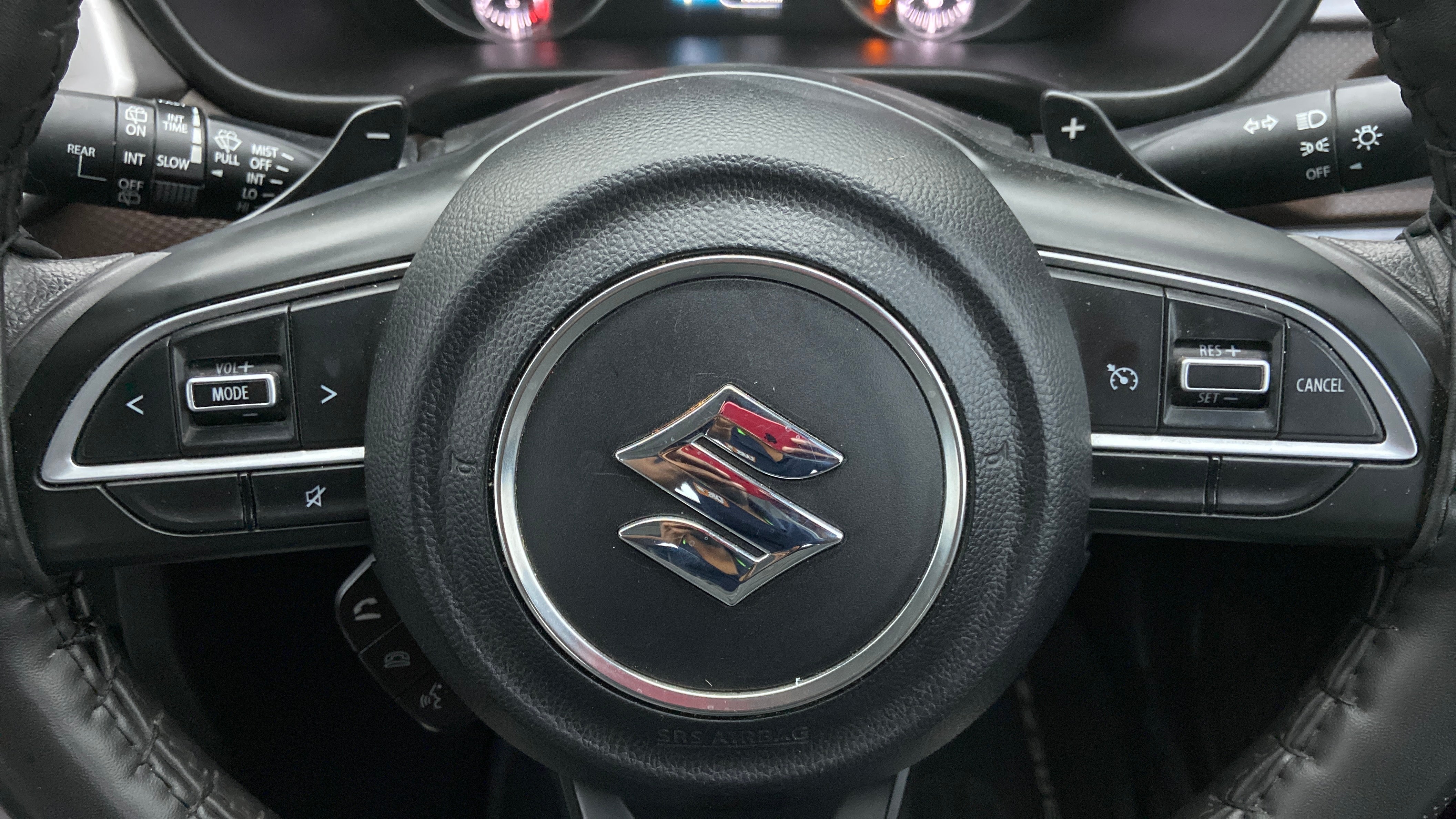 Steering wheel of a Maruti Suzuki Brezza