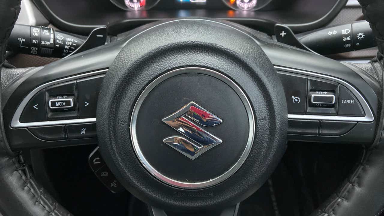 Steering wheel of a Maruti Suzuki Brezza