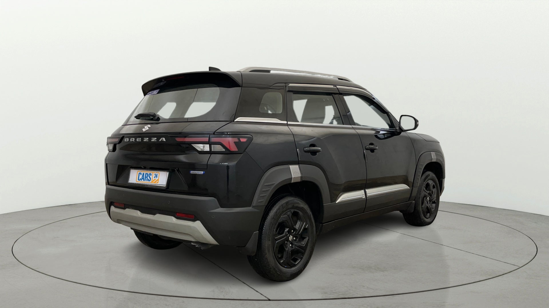 Rear three-quarter view of a Maruti Suzuki Brezza