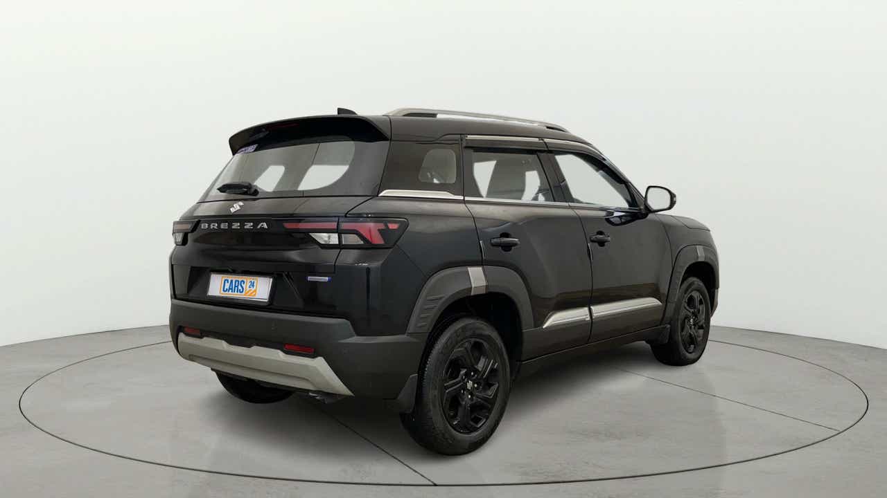 Rear three-quarter view of a Maruti Suzuki Brezza