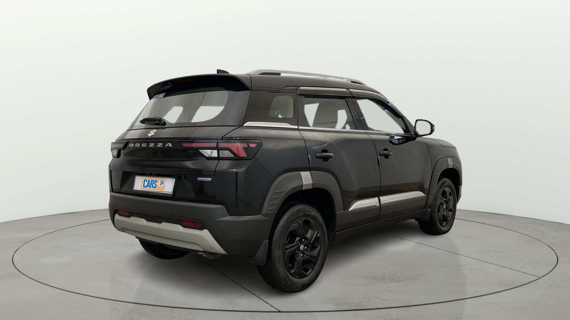 Rear three-quarter view of a Maruti Suzuki Brezza