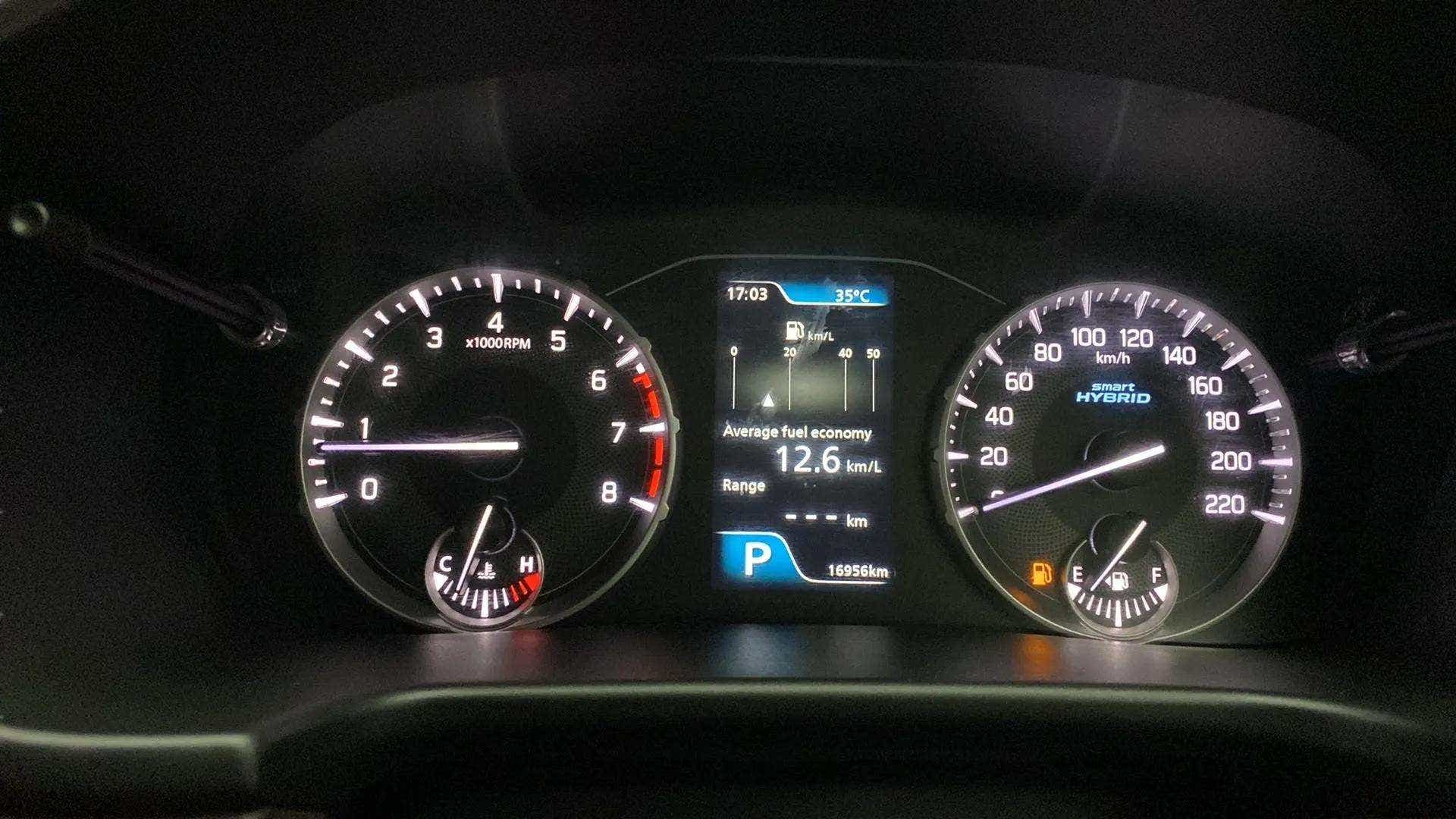 Instrument cluster of a Maruti Suzuki Brezza hybrid