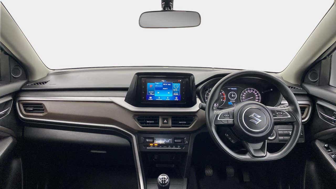 Dashboard and steering view of a Maruti Suzuki Brezza