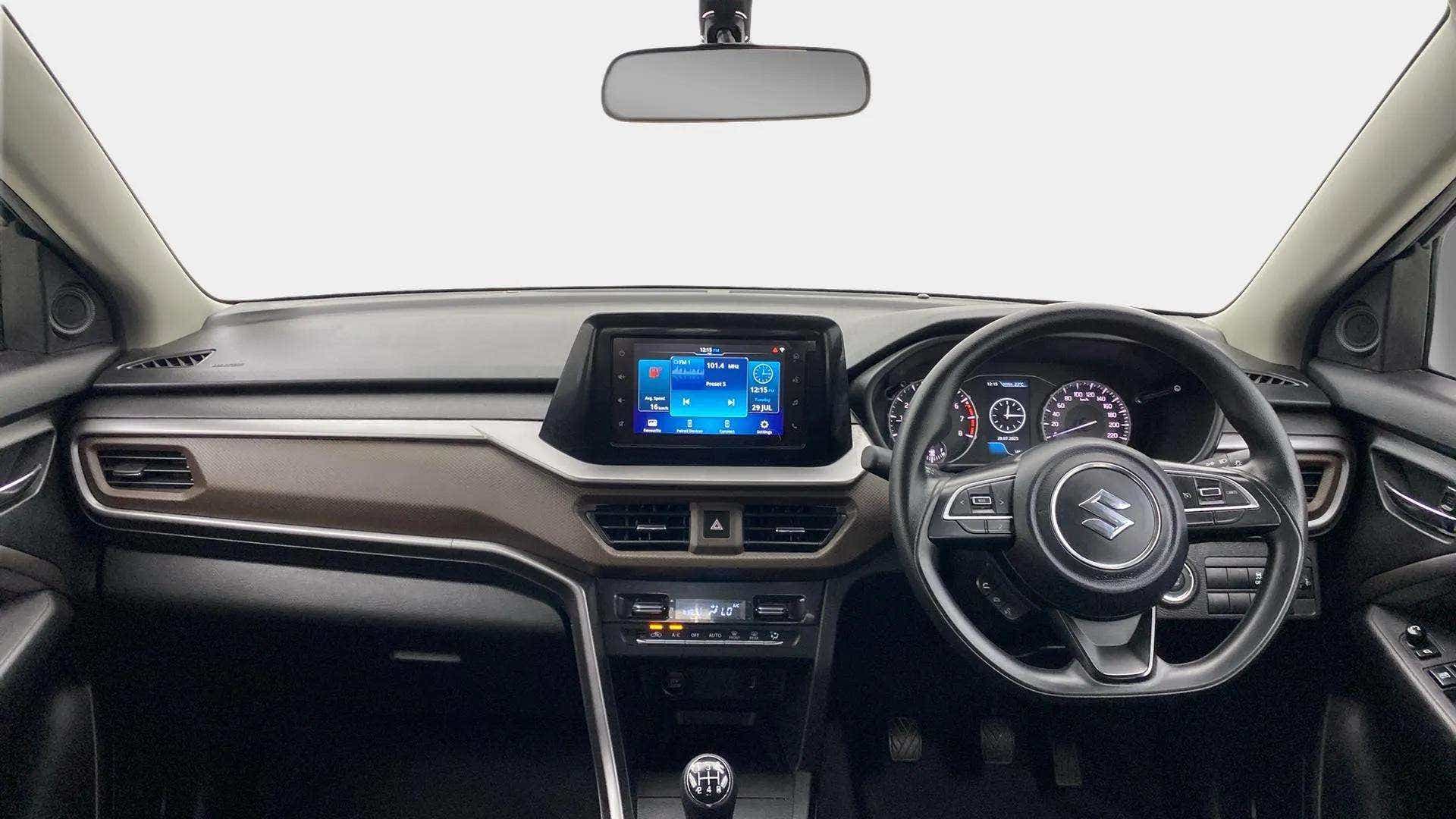 Dashboard and steering view of a Maruti Suzuki Brezza