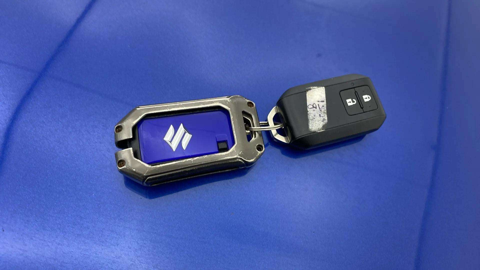 Key fob close-up of a Maruti Suzuki Brezza