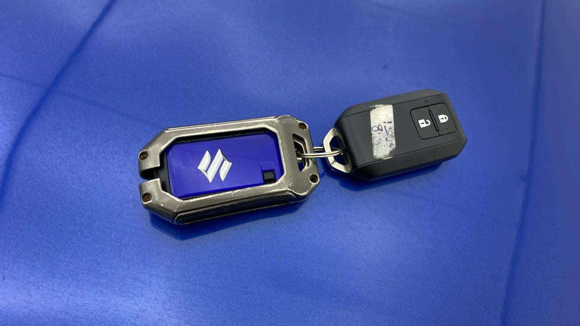 Key fob close-up of a Maruti Suzuki Brezza