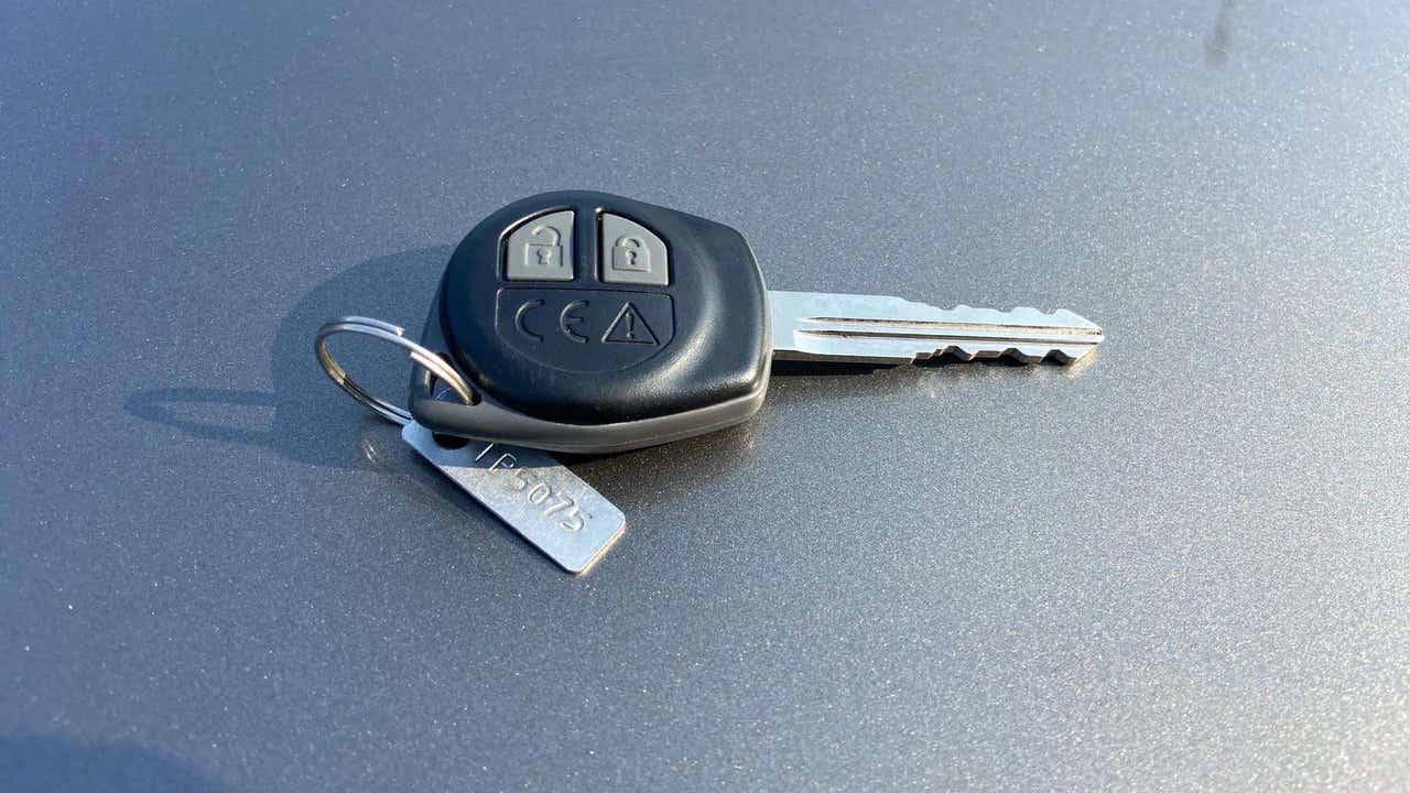 Close-up of a car key for a Maruti Suzuki Brezza