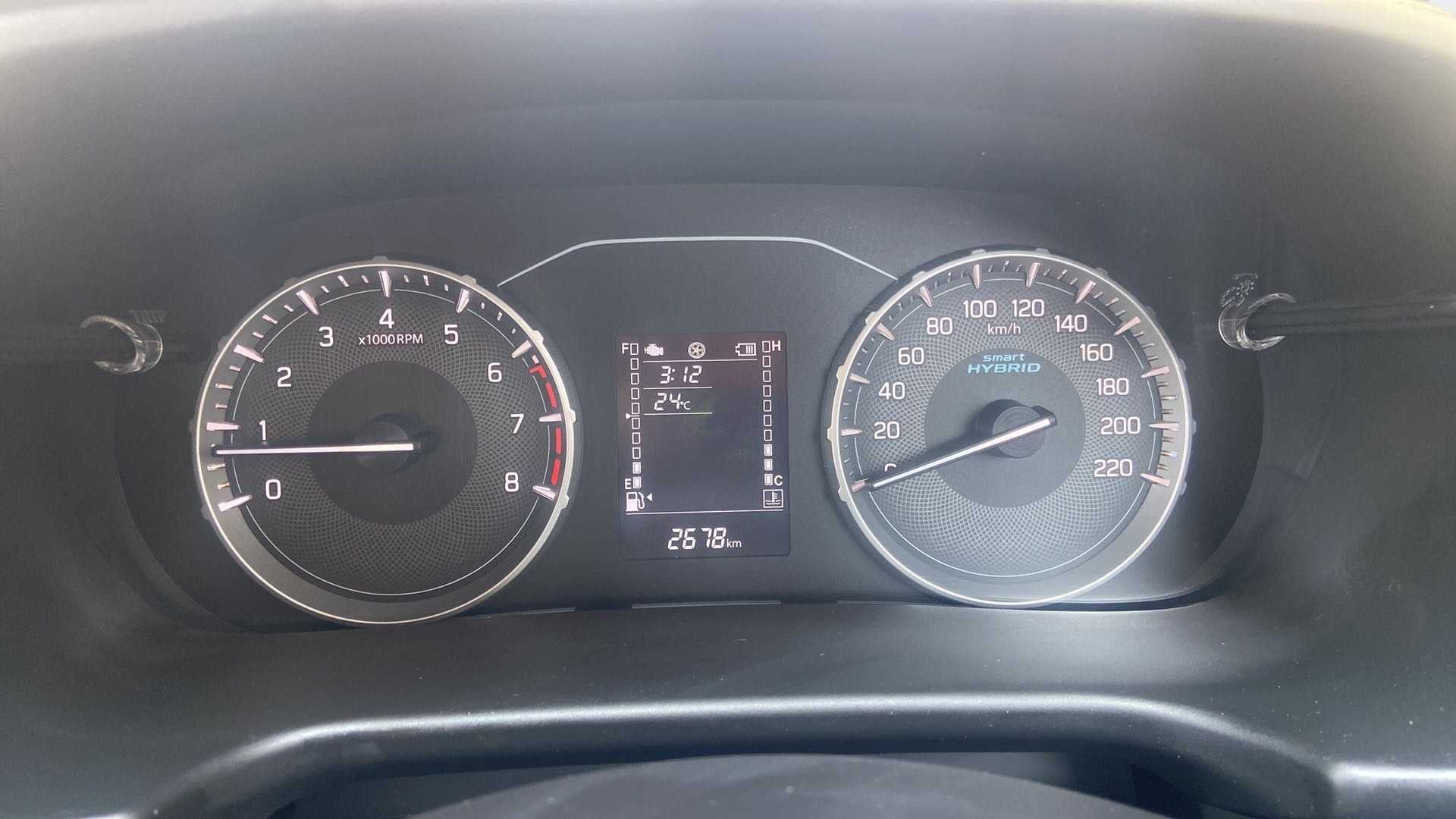 Instrument cluster of a Maruti Suzuki Brezza Smart Hybrid