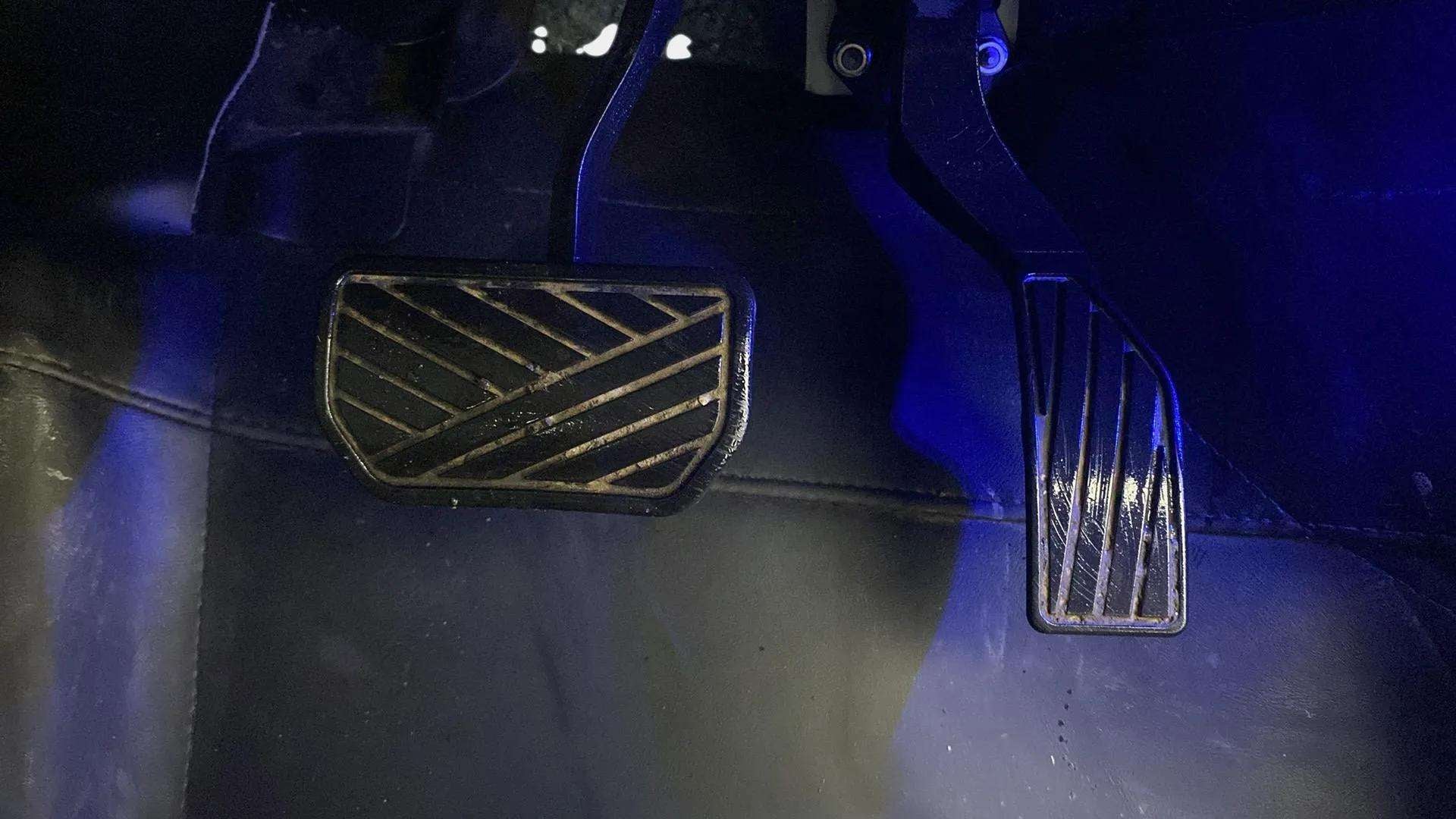 Close-up of the pedals of a Maruti Suzuki Brezza