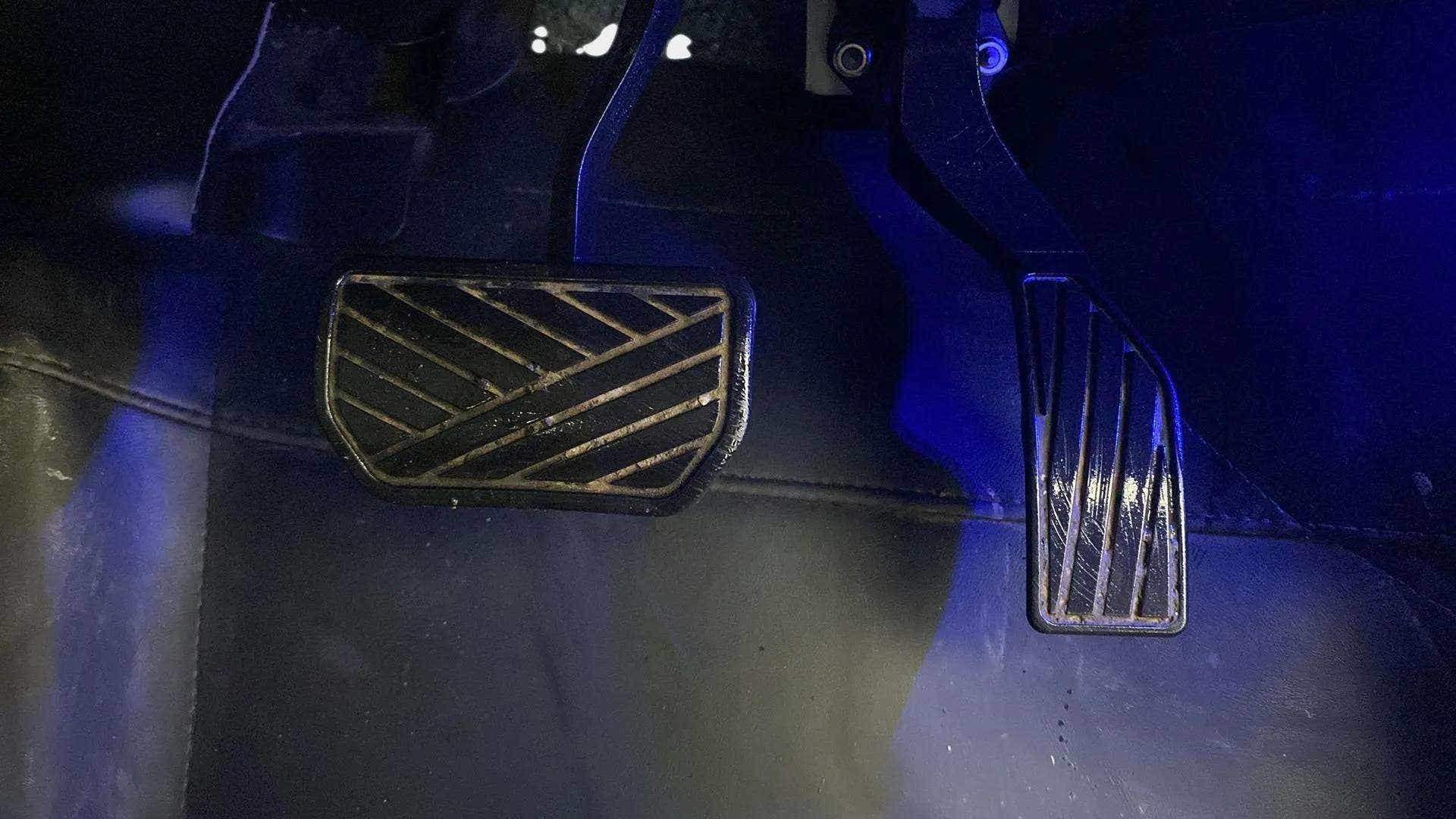 Close-up of the pedals of a Maruti Suzuki Brezza