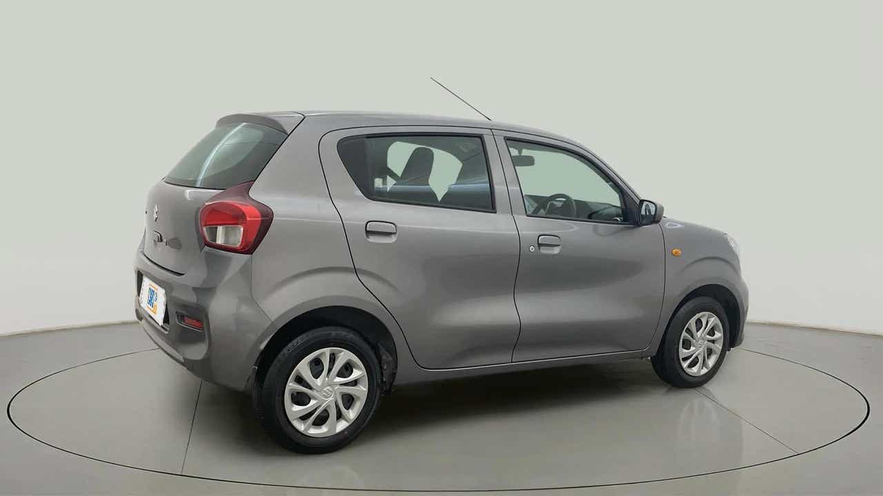 Rear three-quarter of a glistening grey Maruti Suzuki Celerio