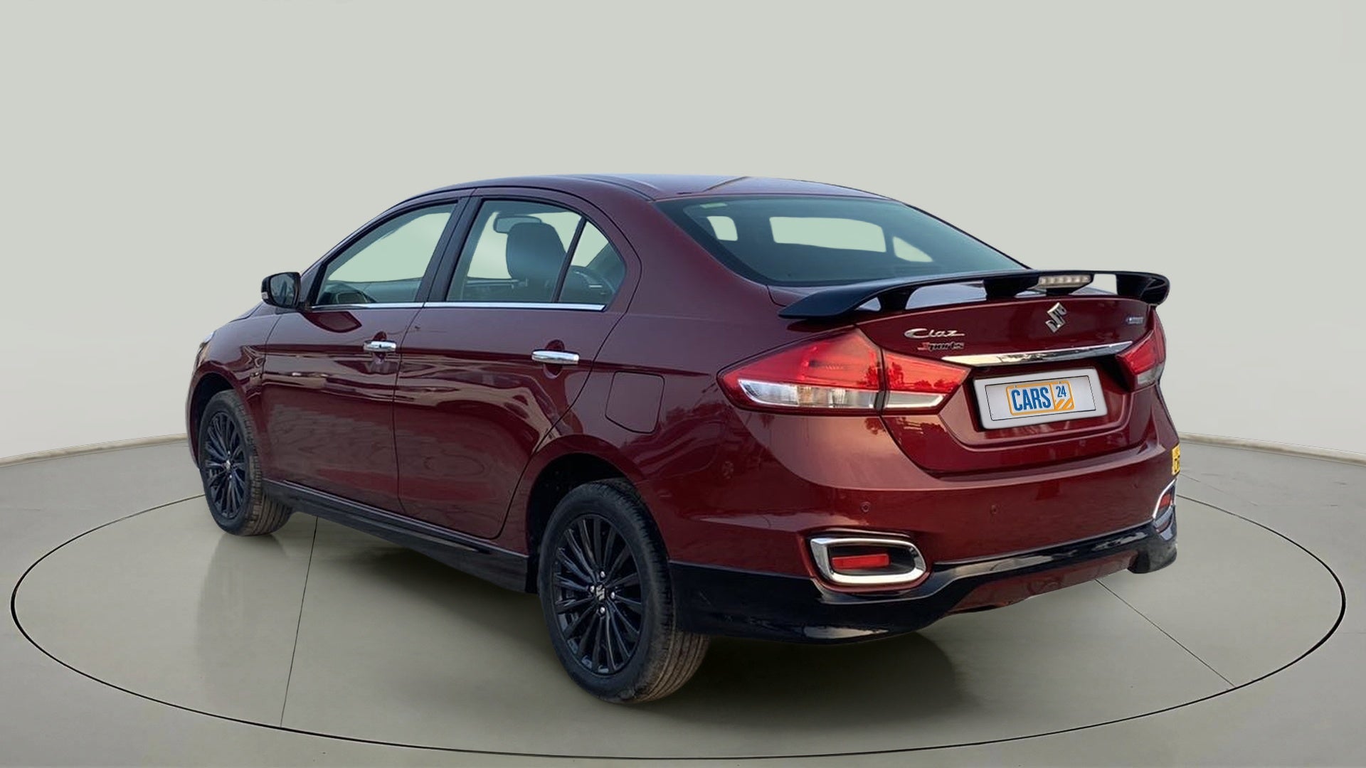 Rear three-quarter view of a Maruti Suzuki Ciaz