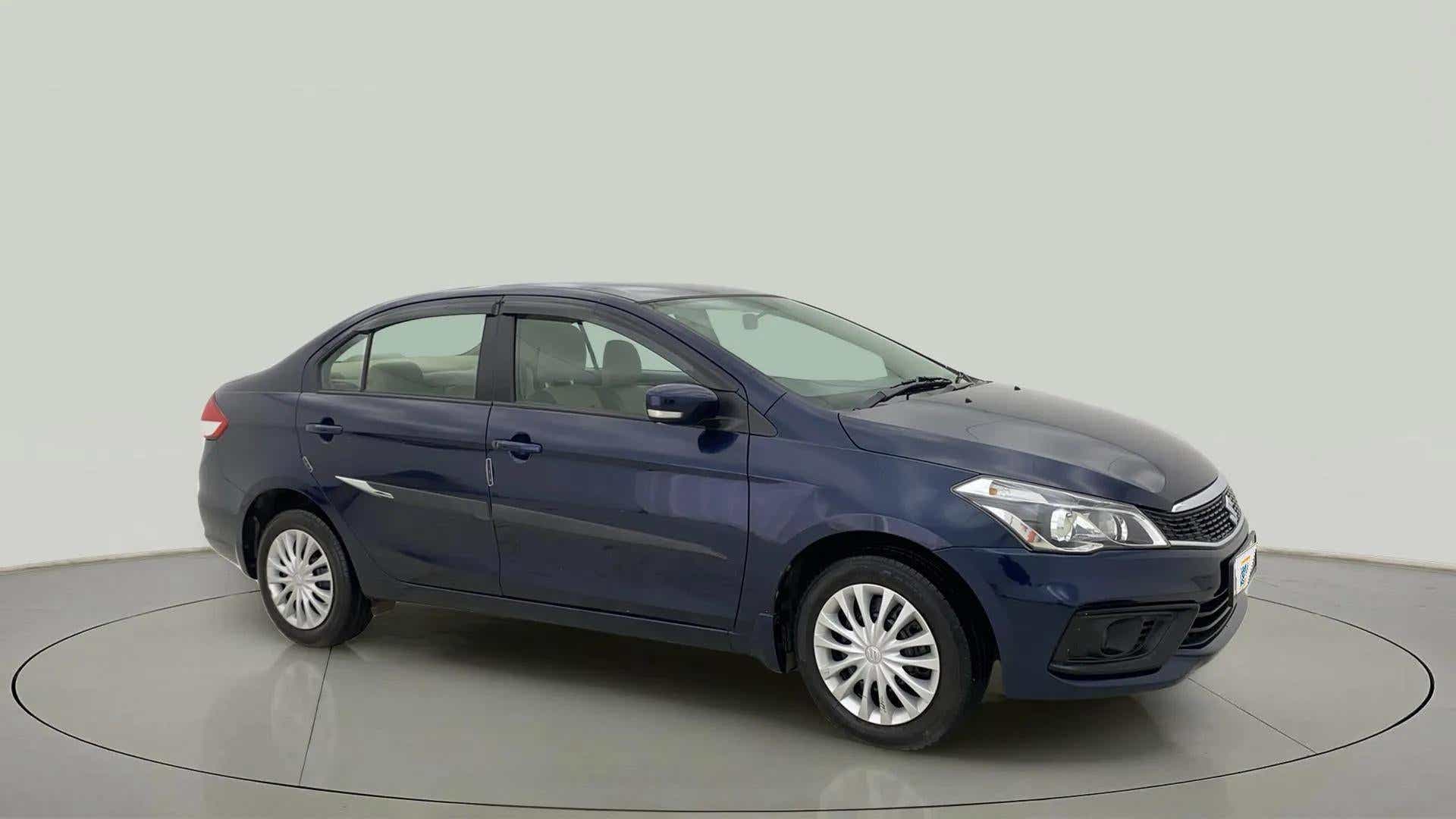 Front side view of a Nexa Blue Maruti Suzuki Ciaz