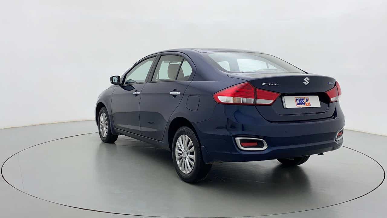 Rear three-quarter view of a Nexa Blue Maruti Suzuki Ciaz