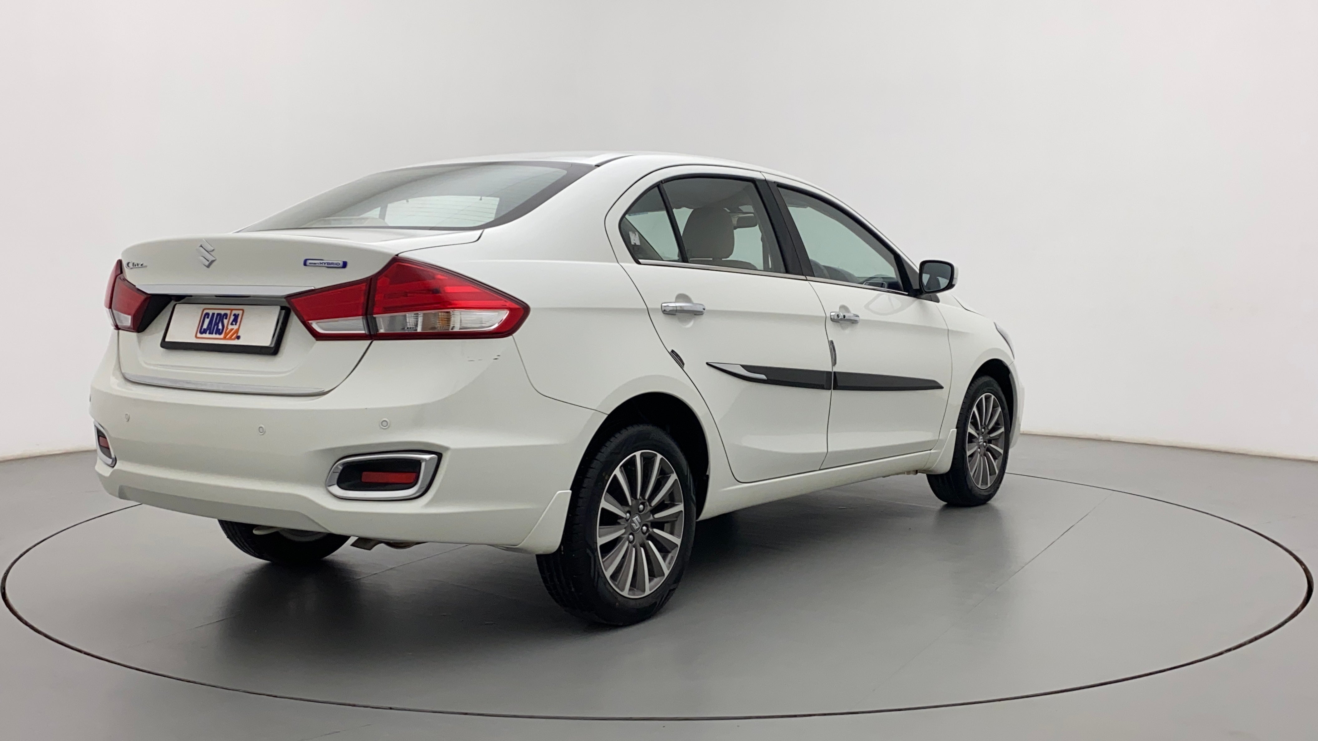 Rear three-quarter of a Maruti Suzuki Ciaz